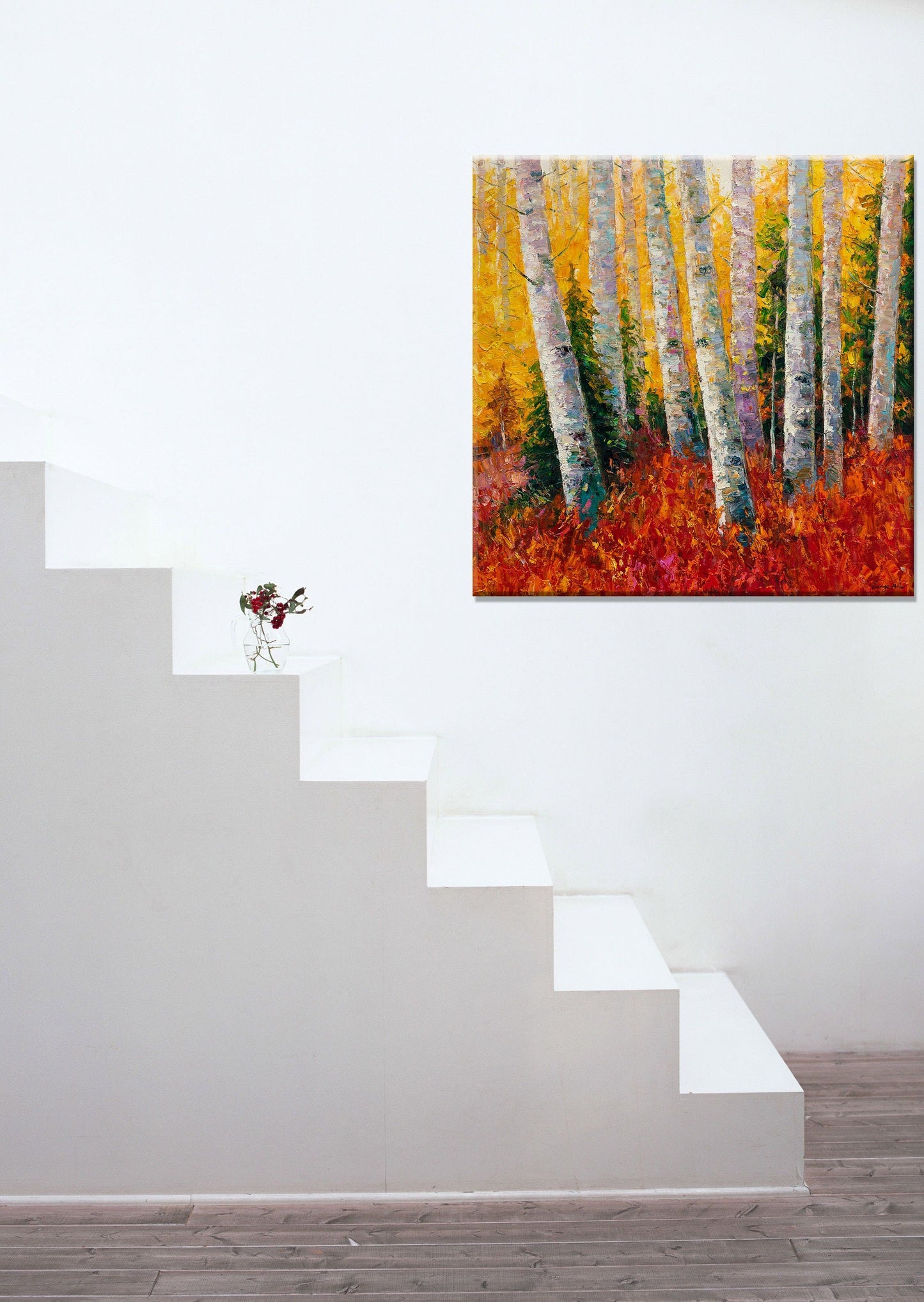 Oil Painting White Birch Trees Autumn, Landscape Wall Art, Large Canvas Art, Rustic Oil Painting, Textured Painting, Original Artwork
