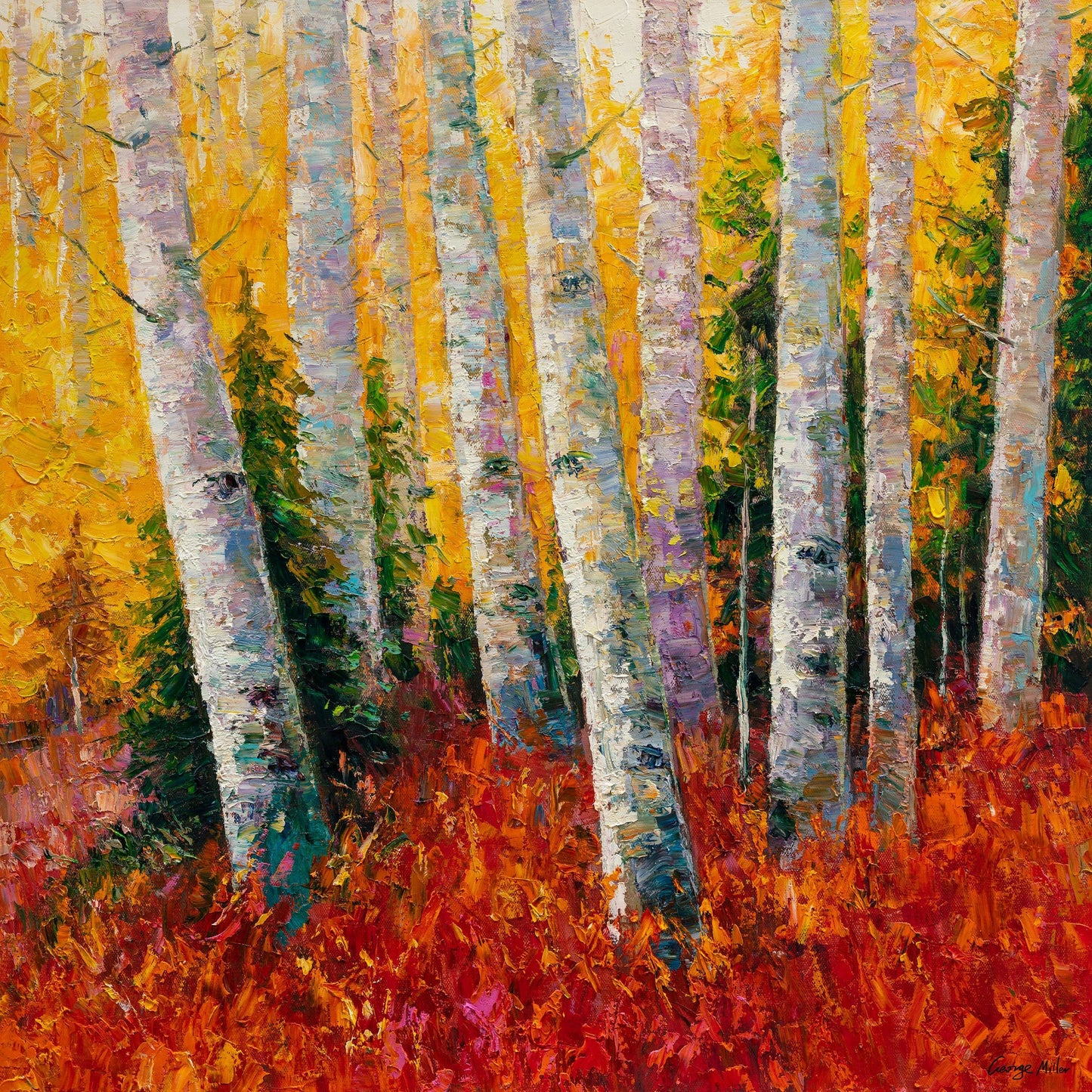 Oil Painting White Birch Trees Autumn, Landscape Wall Art, Large Canvas Art, Rustic Oil Painting, Textured Painting, Original Artwork