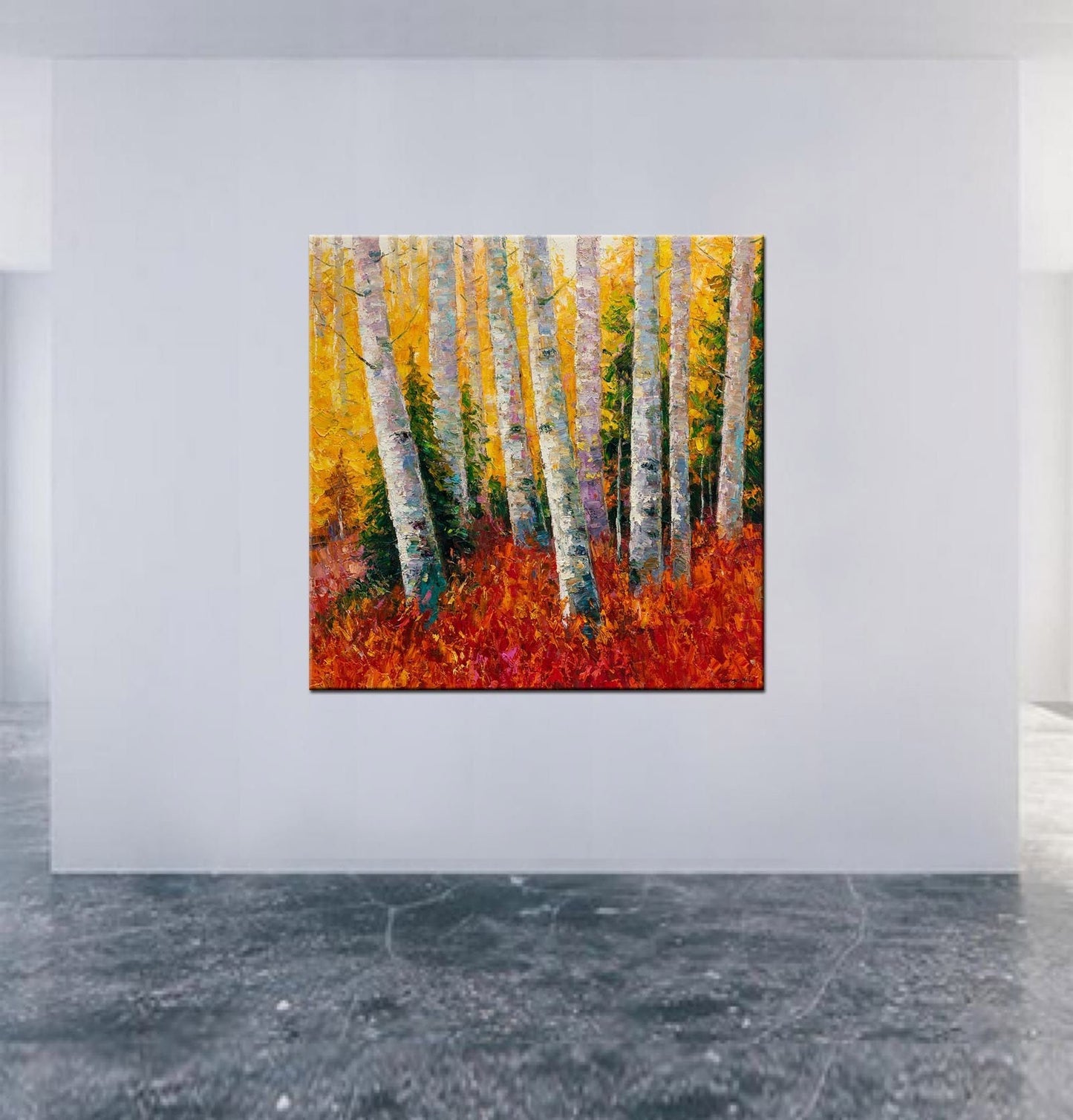 Oil Painting White Birch Trees Autumn, Landscape Wall Art, Large Canvas Art, Rustic Oil Painting, Textured Painting, Original Artwork