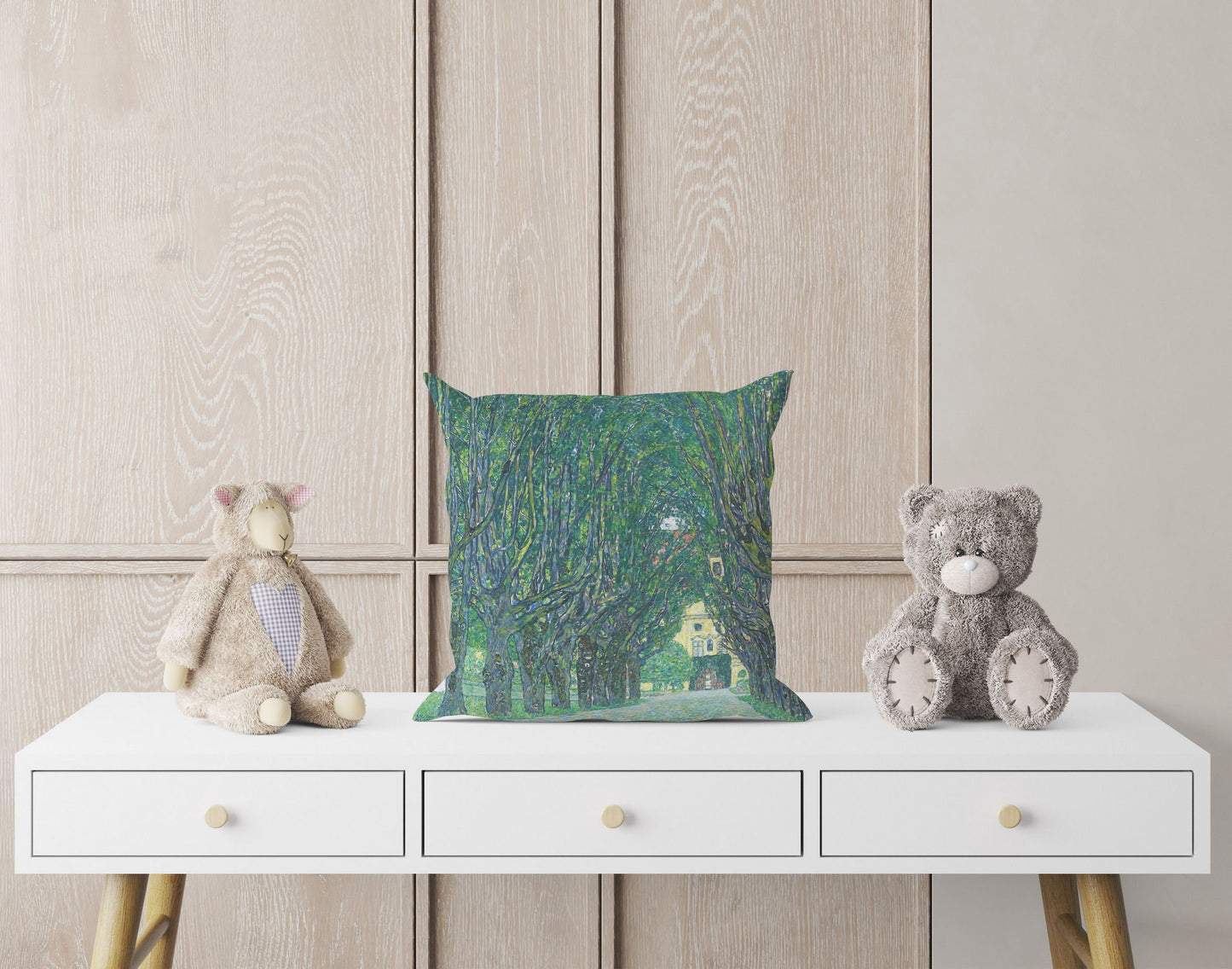 Gustav Klimt Famous Painting Avenue To Schloss Kammer Abstract Throw Pillow Cover, Designer Pillow, Art Nouveau Pillow, 22X22 Pillow Cover