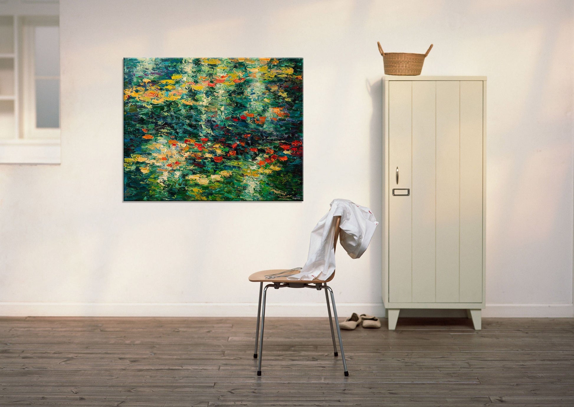 Experience the serenity of nature with Original Oil Painting Pond with Waterlilies by George Miller