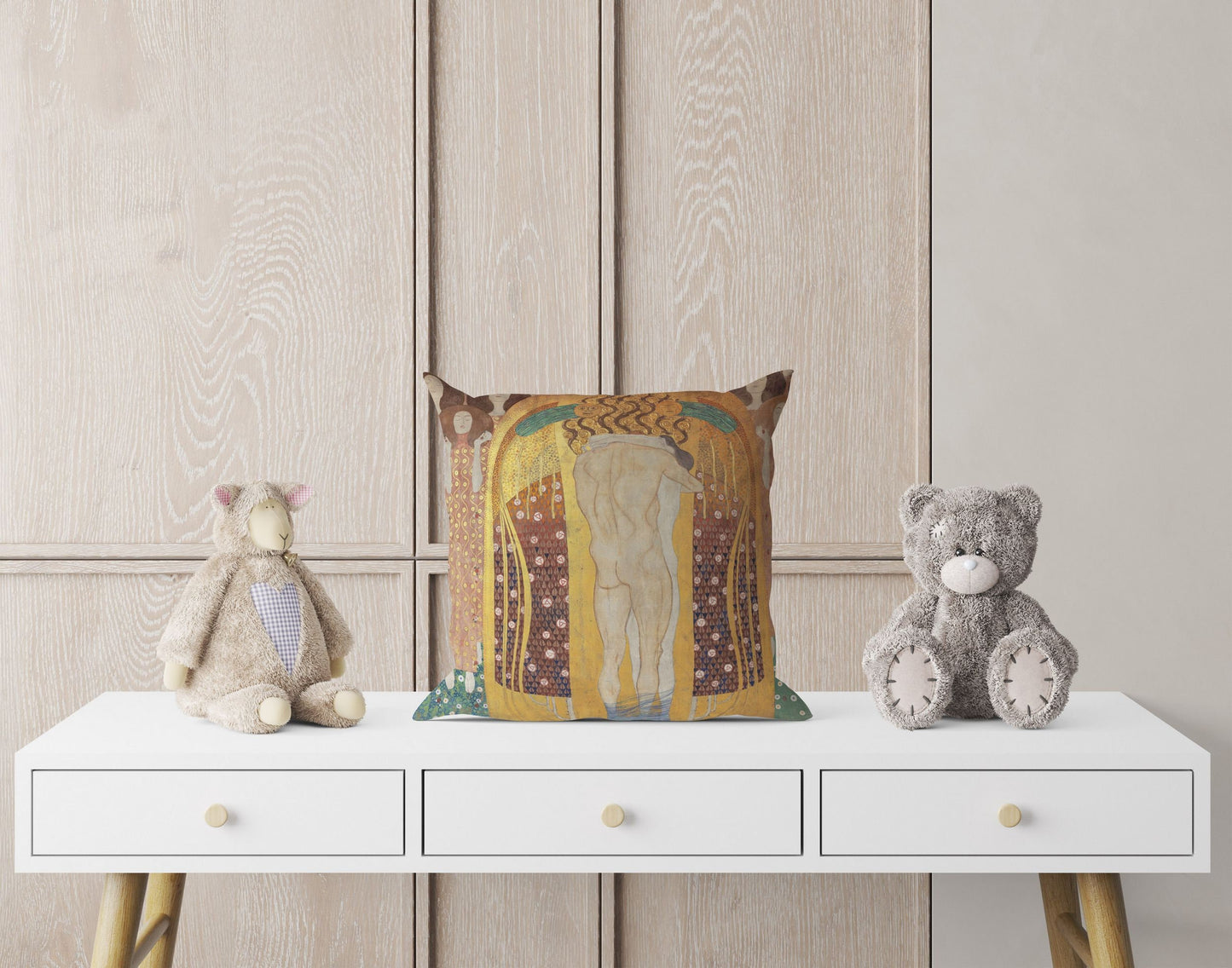 Gustav Klimt Famous Art Beethoven Frieze Abstract Throw Pillow, Designer Pillow, Gold, Art Nouveau Pillow, 18 X 18 Pillow Covers
