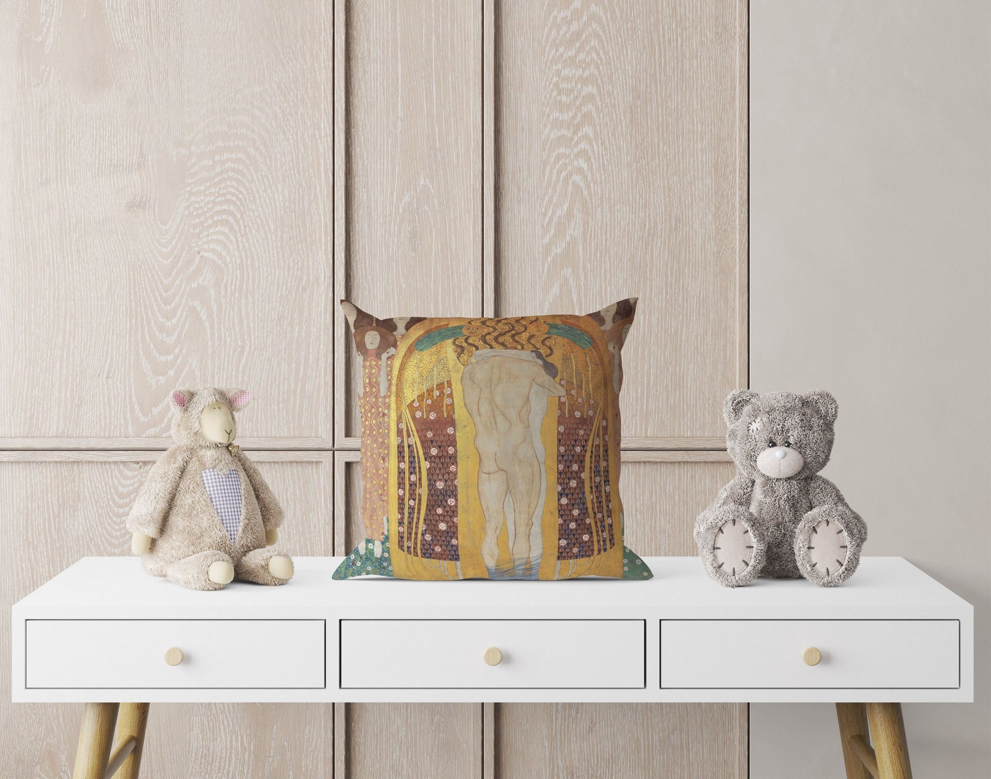 Gustav Klimt Famous Art Beethoven Frieze Abstract Throw Pillow, Designer Pillow, Gold, Art Nouveau Pillow, 18 X 18 Pillow Covers