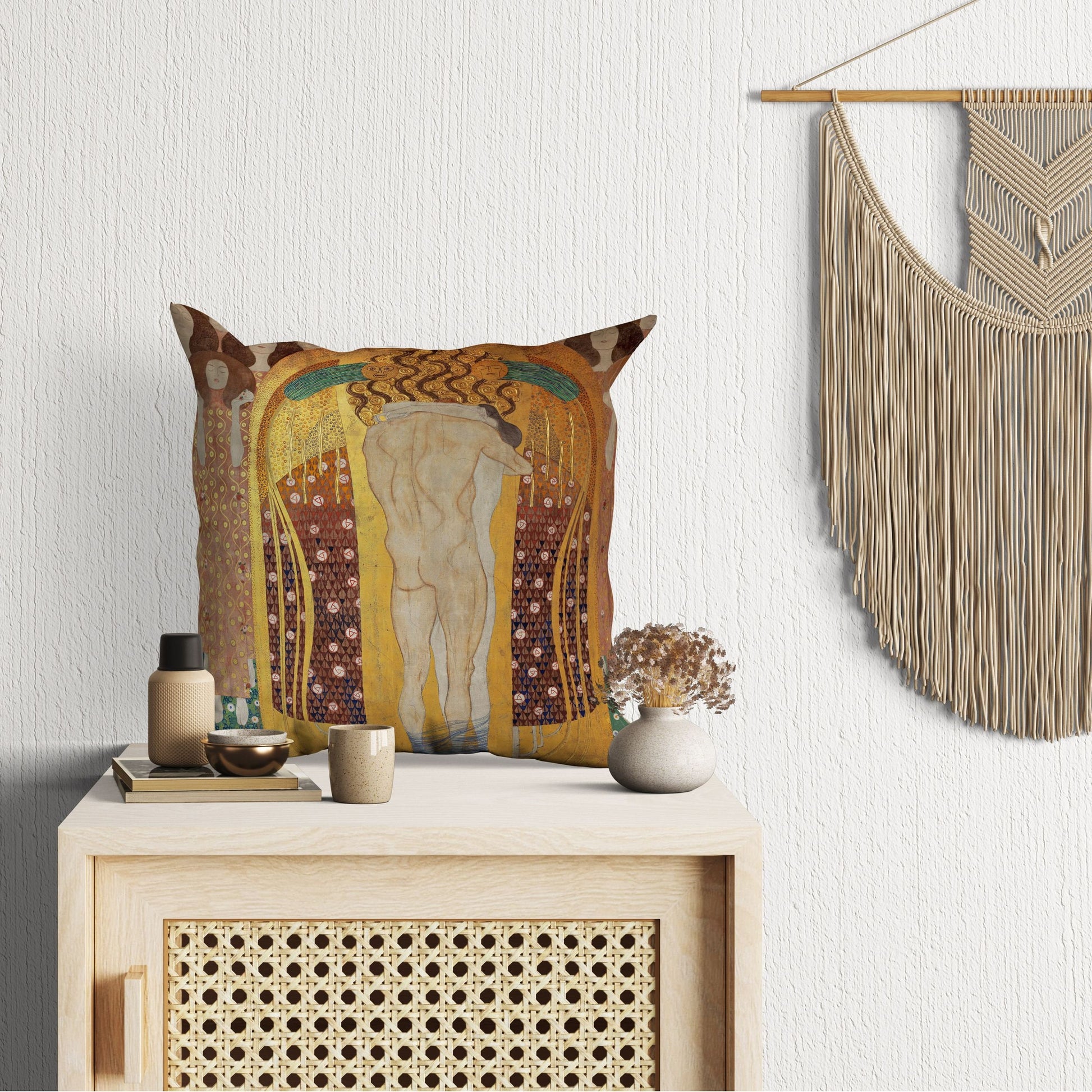 Gustav Klimt Famous Art Beethoven Frieze Abstract Throw Pillow, Designer Pillow, Gold, Art Nouveau Pillow, 18 X 18 Pillow Covers