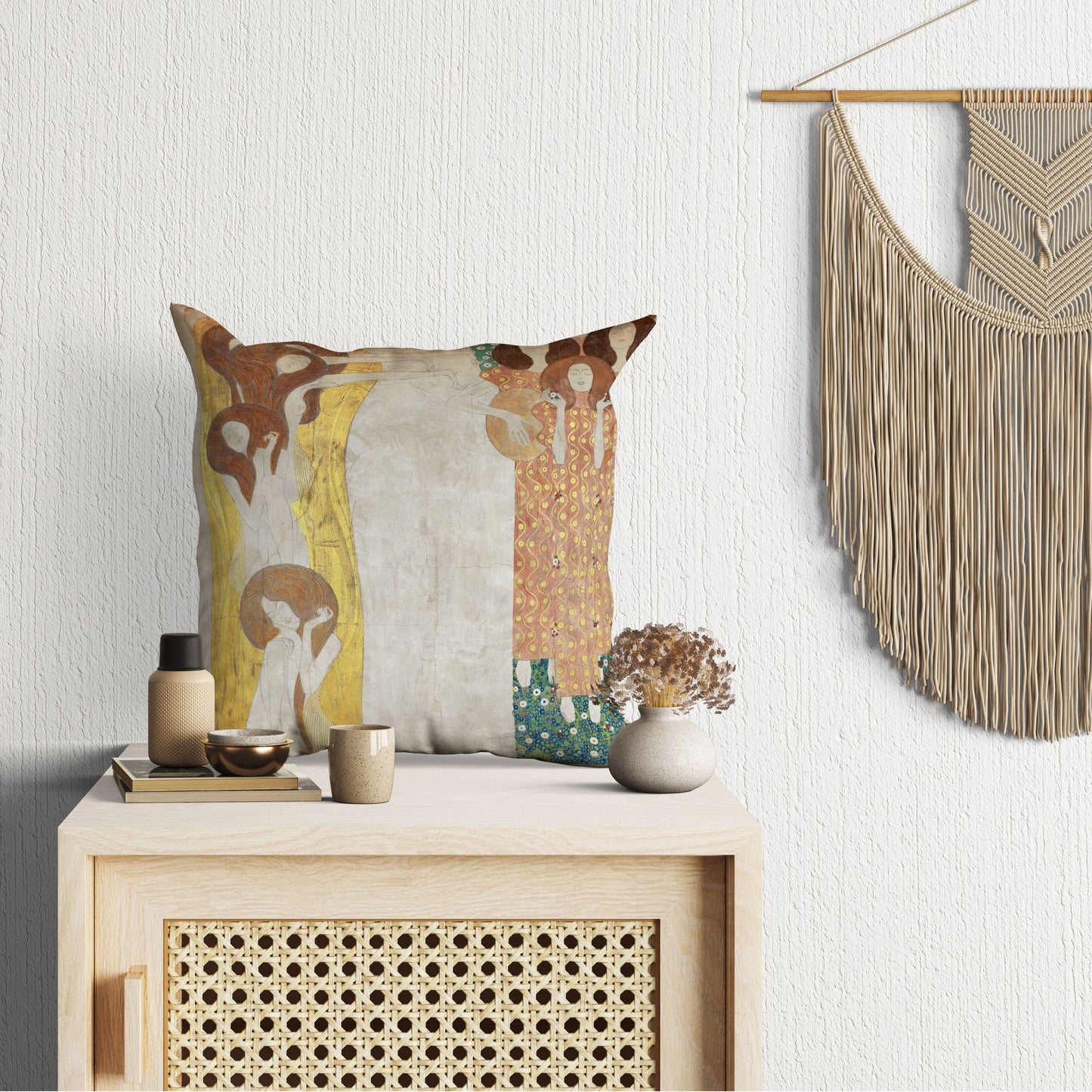 Gustav Klimt Famous Art Beethoven Frieze Throw Pillow Cover, Abstract Pillow, Designer Pillow, Gold, Art Nouveau Pillow Sofa Pillows