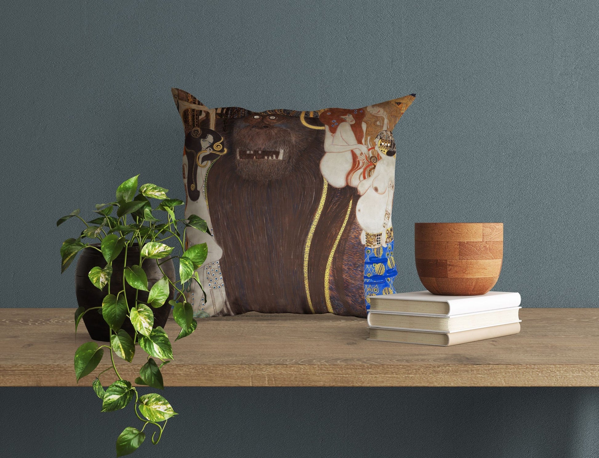 Gustav Klimt Famous Art Beethoven Frieze The Hostile Powers Abstract Throw Pillow Cover, Soft Pillow Cases, Gold, Contemporary Pillow