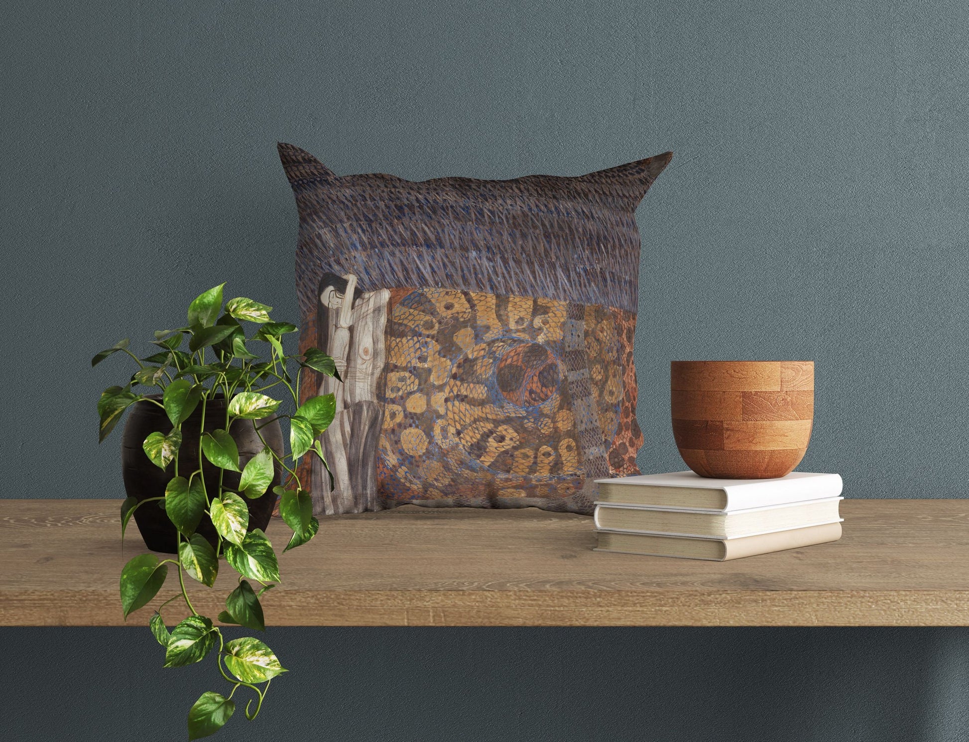 Gustav Klimt Famous Art Beethoven Frieze- -The Hostile Powers, Tapestry Pillows, Abstract Pillow, Artist Pillow, Gold, Contemporary Pillow