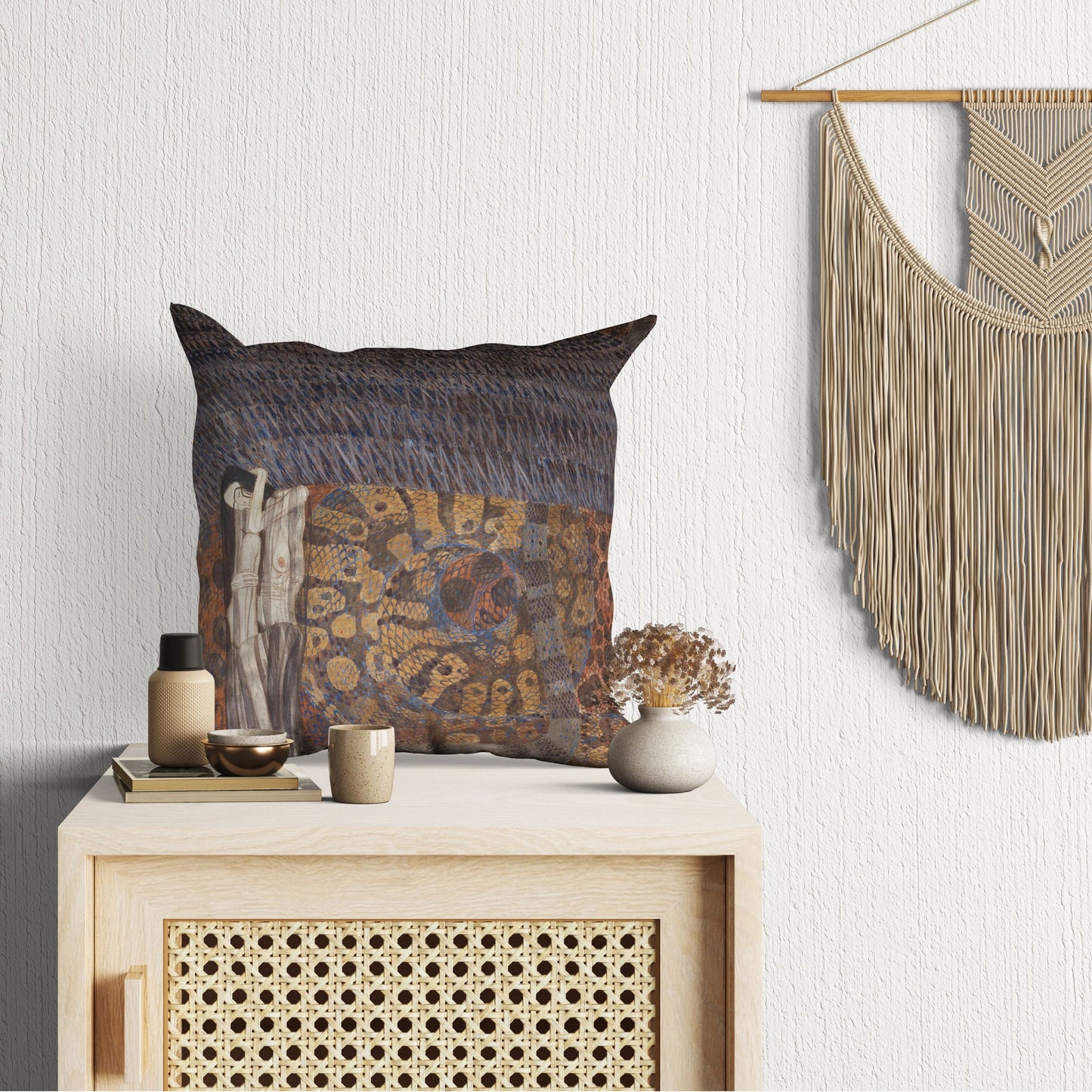 Gustav Klimt Famous Art Beethoven Frieze- -The Hostile Powers, Tapestry Pillows, Abstract Pillow, Artist Pillow, Gold, Contemporary Pillow