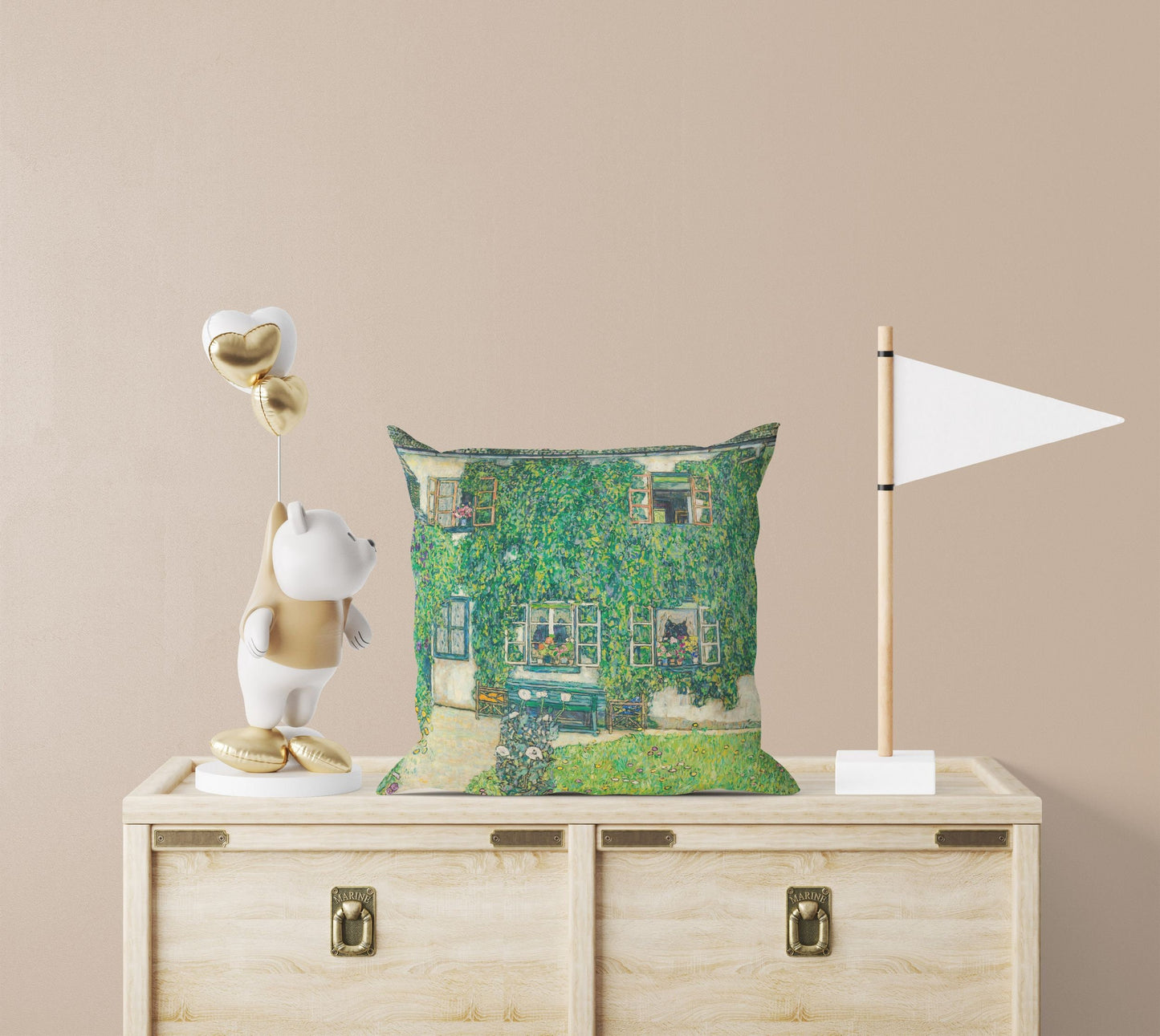 Gustav Klimt Famous Painting Forester'S House In Weissenbach II Throw Pillow Cover, Abstract Throw Pillow Cover, Artist Pillow, Green Pillow