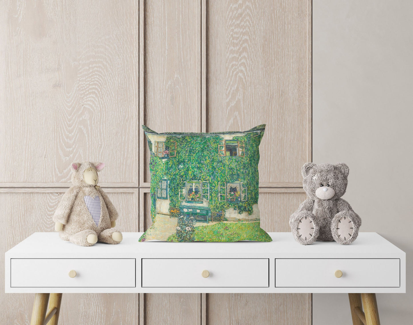 Gustav Klimt Famous Painting Forester'S House In Weissenbach II Throw Pillow Cover, Abstract Throw Pillow Cover, Artist Pillow, Green Pillow