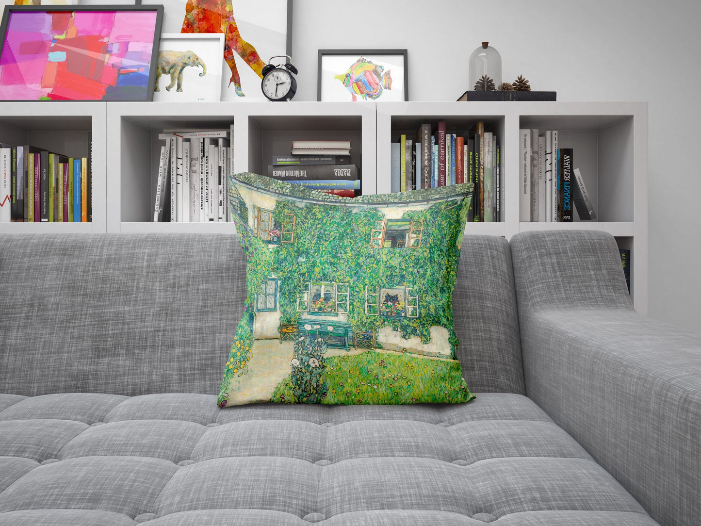 Gustav Klimt Famous Painting Forester'S House In Weissenbach II Throw Pillow Cover, Abstract Throw Pillow Cover, Artist Pillow, Green Pillow