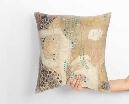 Gustav Klimt Famous Art Friends Water Serpants, Throw Pillow, Abstract Pillow, Soft Pillow Cases, Bright Yellow Pillow, Contemporary Pillow