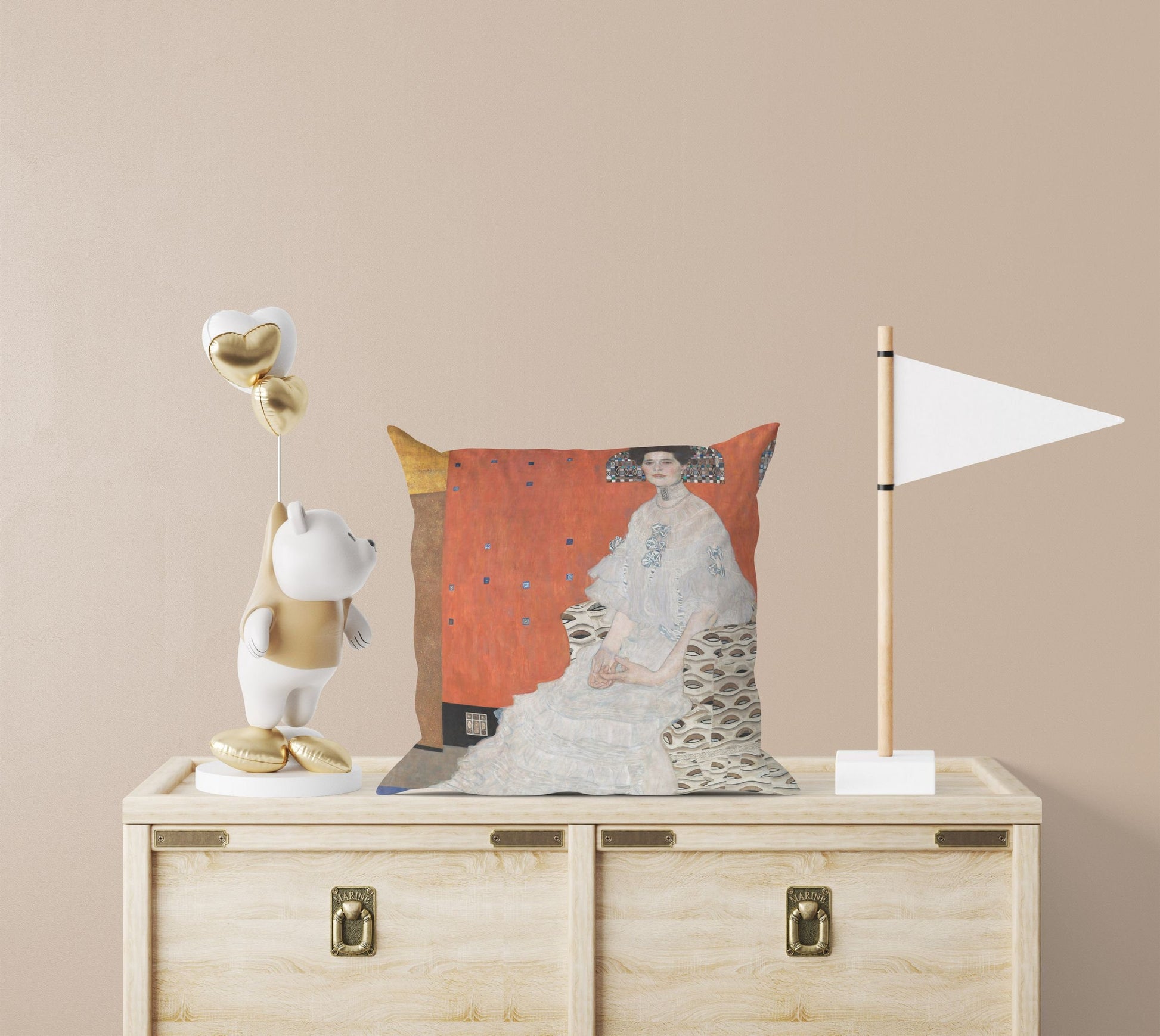 Gustav Klimt Famous Art Fritza Riedler Toss Pillow, Abstract Pillow, Art Pillow, Red Pillow Cases, Art Nouveau Pillow, 18 X 18 Pillow Covers