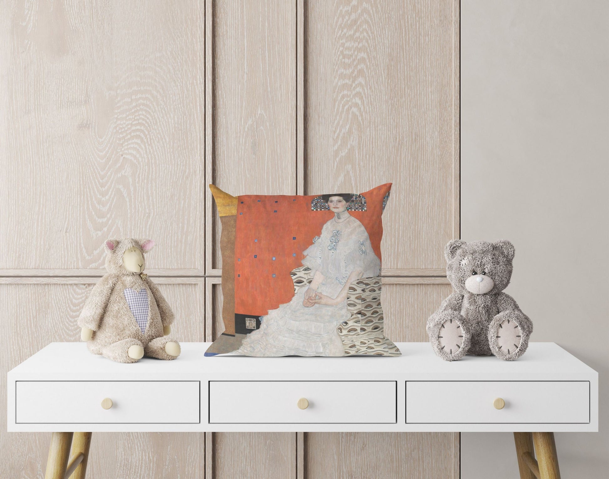 Gustav Klimt Famous Art Fritza Riedler Toss Pillow, Abstract Pillow, Art Pillow, Red Pillow Cases, Art Nouveau Pillow, 18 X 18 Pillow Covers