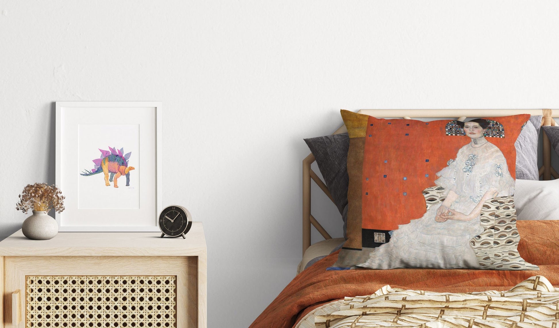 Gustav Klimt Famous Art Fritza Riedler Toss Pillow, Abstract Pillow, Art Pillow, Red Pillow Cases, Art Nouveau Pillow, 18 X 18 Pillow Covers