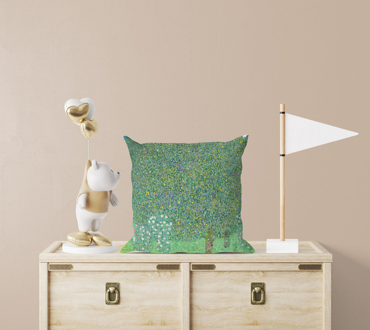 Gustav Klimt Famous Painting Rosebushes Under The Trees Throw Pillow Cover Artist Pillow, Green Pillow Cases, Farmhouse Pillow, Holiday Gift
