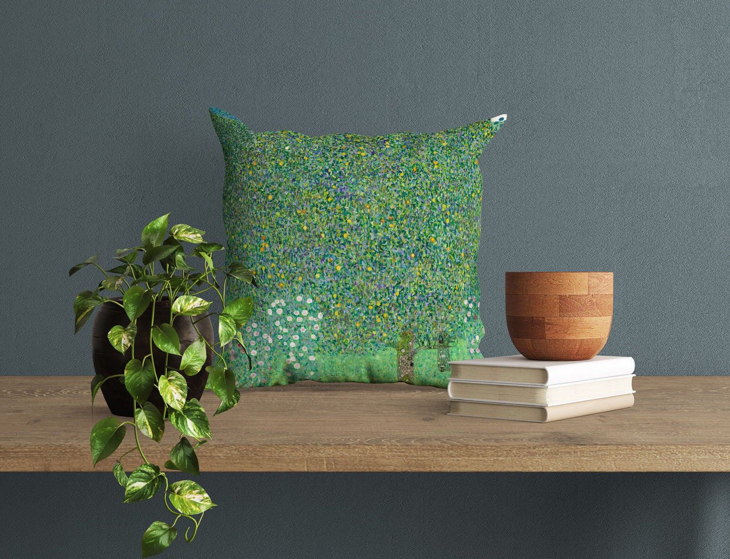 Gustav Klimt Famous Painting Rosebushes Under The Trees Throw Pillow Cover Artist Pillow, Green Pillow Cases, Farmhouse Pillow, Holiday Gift