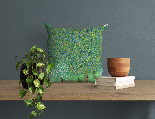 Gustav Klimt Famous Painting Rosebushes Under The Trees Throw Pillow Cover Artist Pillow, Green Pillow Cases, Farmhouse Pillow, Holiday Gift