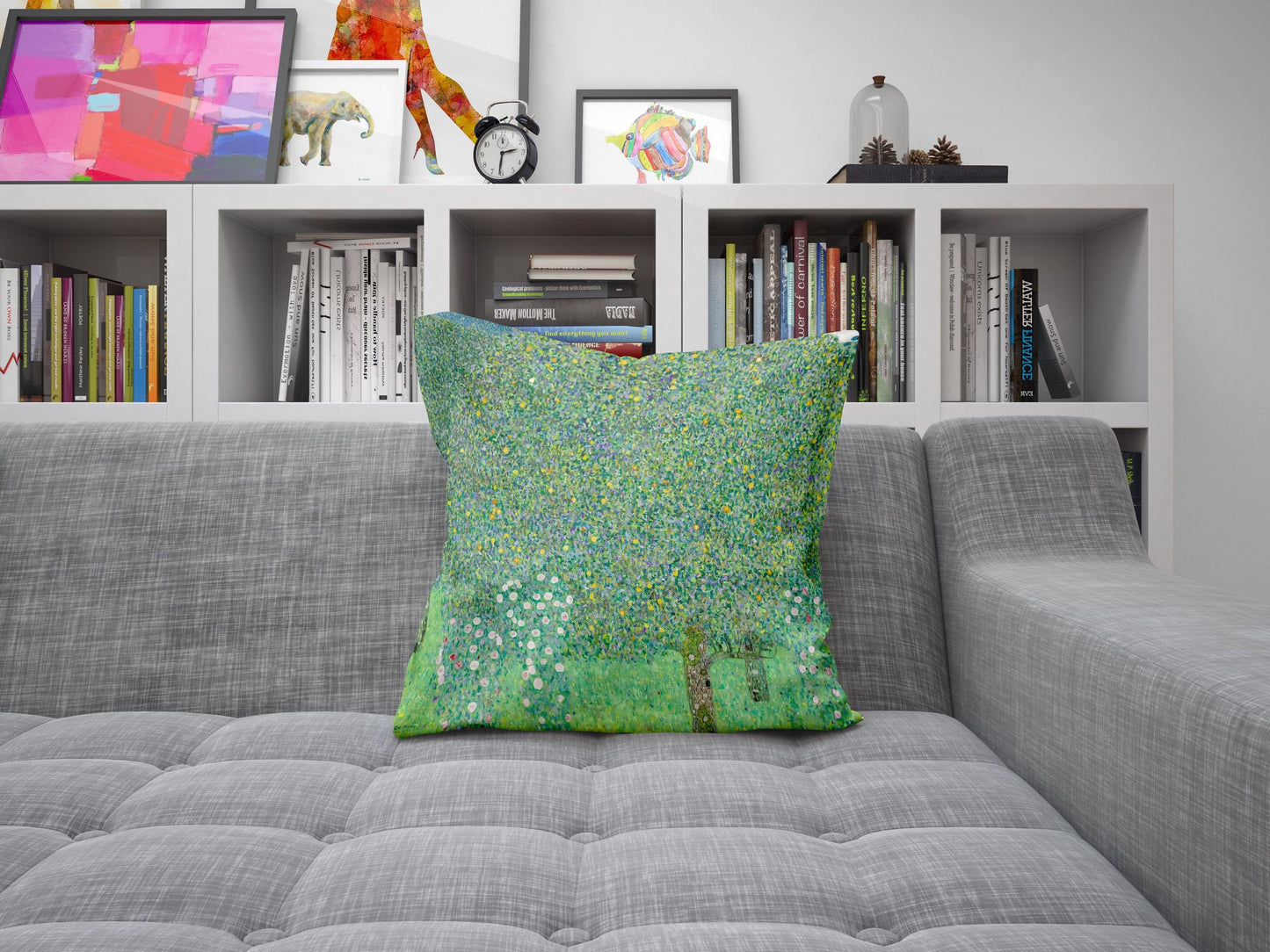 Gustav Klimt Famous Painting Rosebushes Under The Trees Throw Pillow Cover Artist Pillow, Green Pillow Cases, Farmhouse Pillow, Holiday Gift
