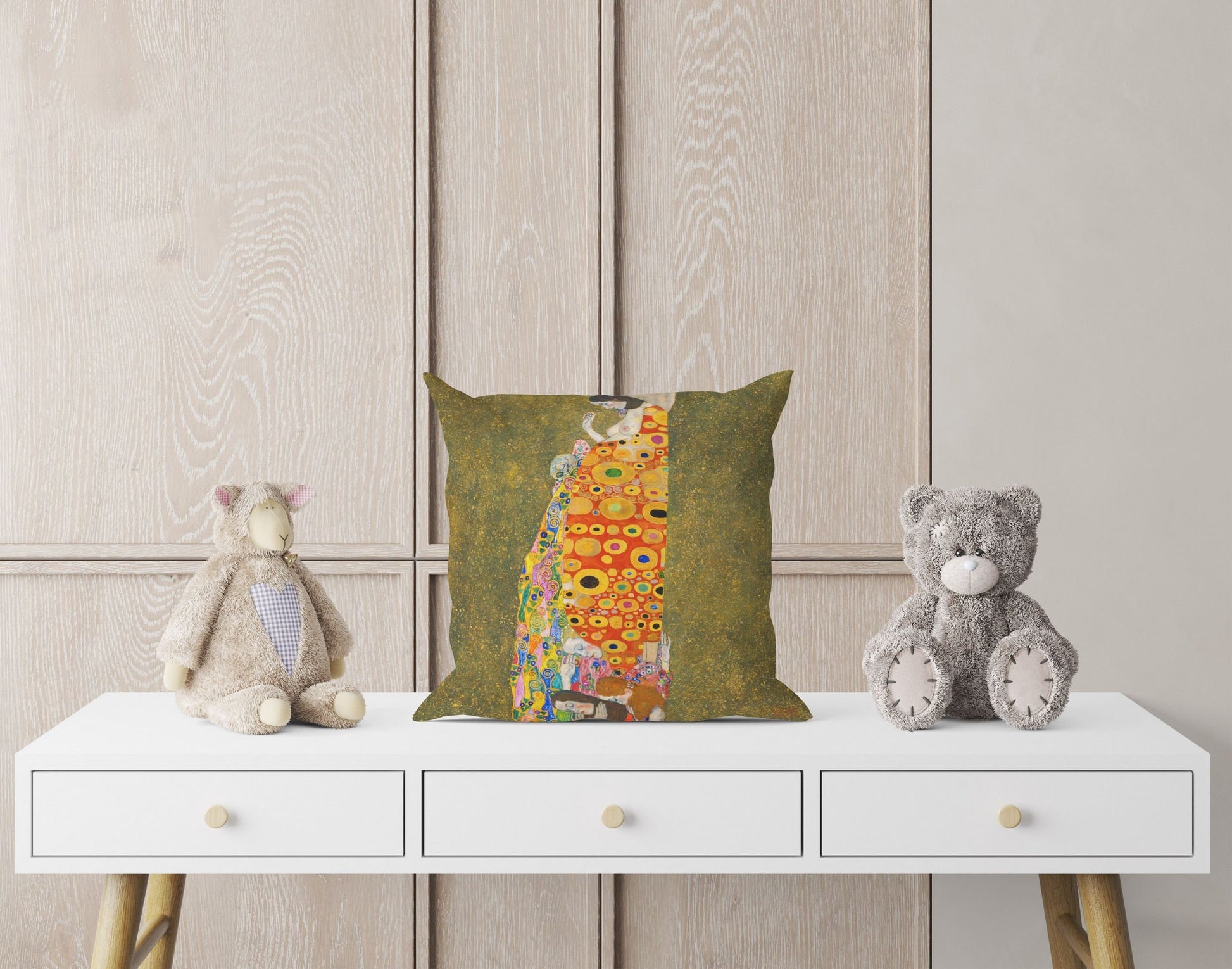 Gustav Klimt Famous Painting Hope II, Decorative Pillow, Abstract Throw Pillow Cover, Soft Pillow Cases, Bright Yellow Pillow, Modern Pillow