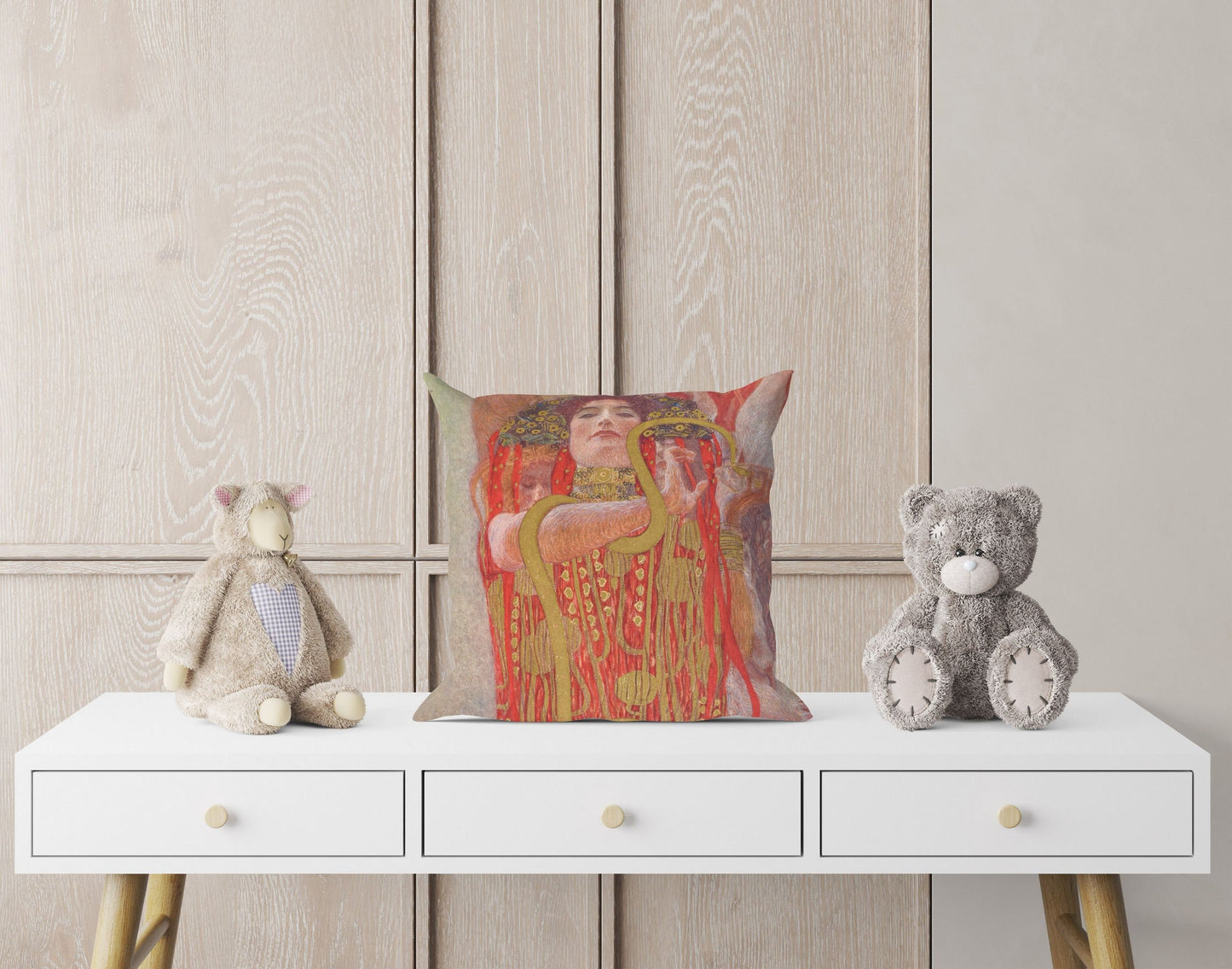 Gustav Klimt Famous Painting Medicine, Abstract Pillow, Artist Pillow, Red Pillow Cases, Home Decor Pillow, Indoor Pillow Cases