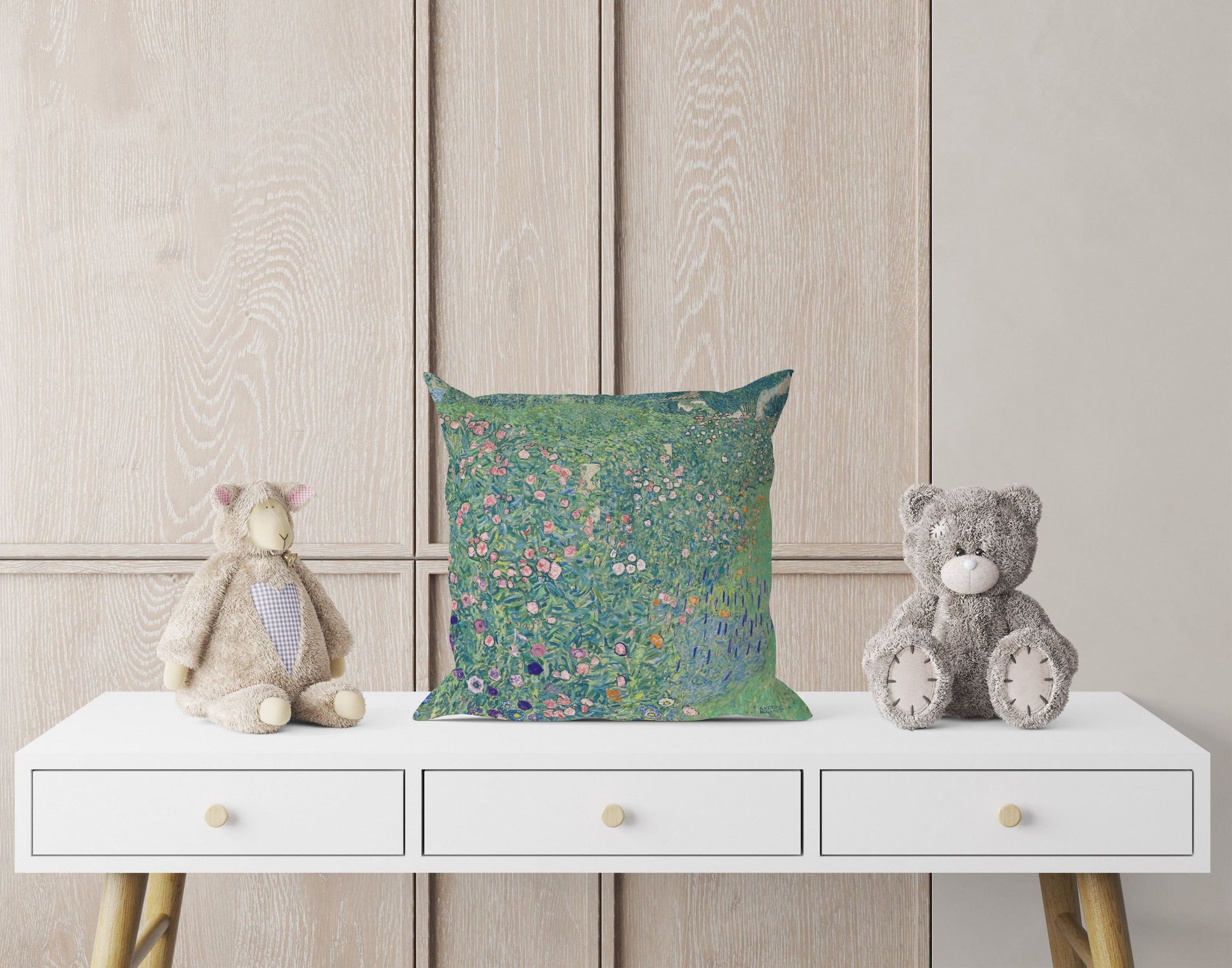 Gustav Klimt Famous Painting Italian Garden Landscape, Abstract Throw Pillow Cover, Designer Pillow, Green Pillow Cases, Sofa Pillows
