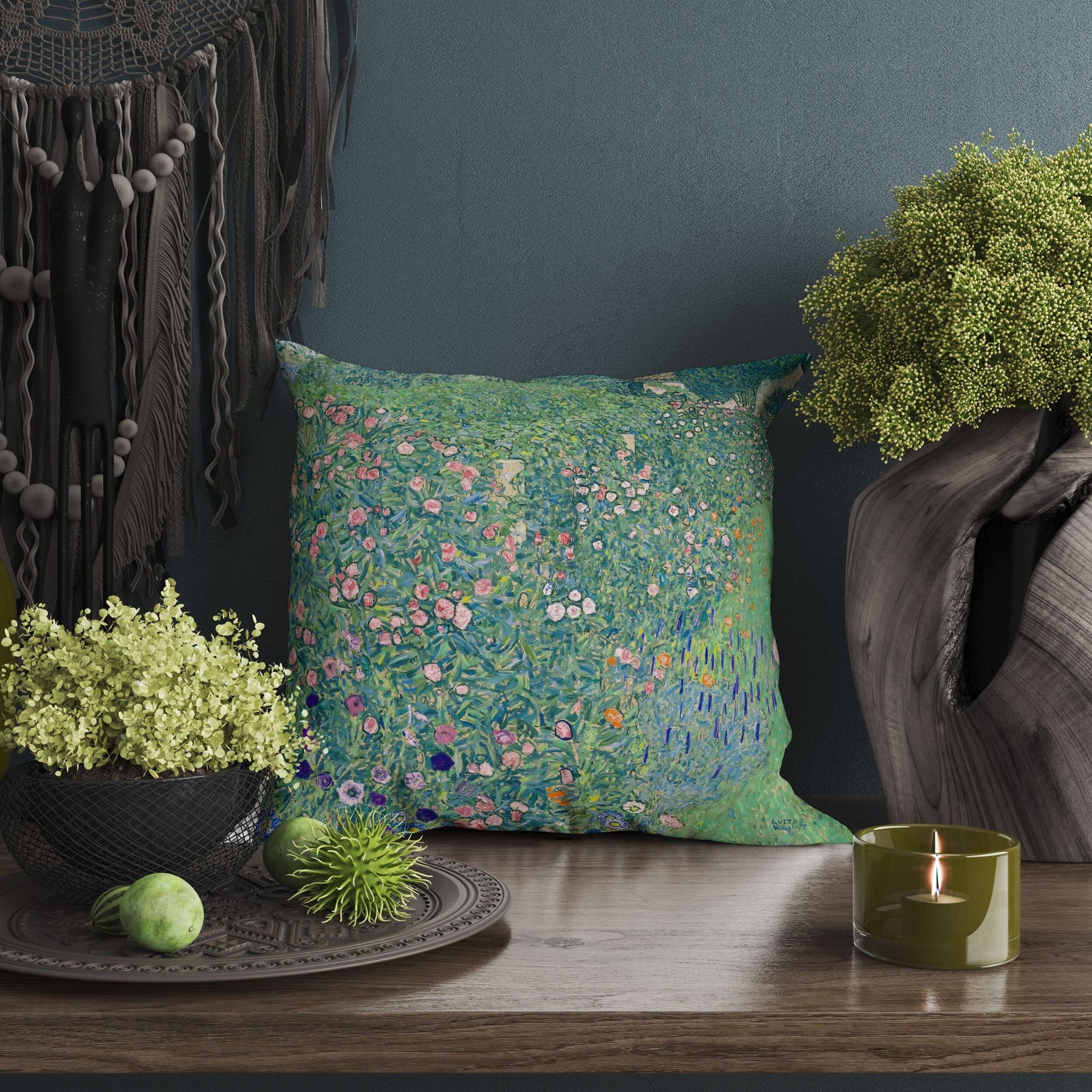 Gustav Klimt Famous Painting Italian Garden Landscape, Abstract Throw Pillow Cover, Designer Pillow, Green Pillow Cases, Sofa Pillows