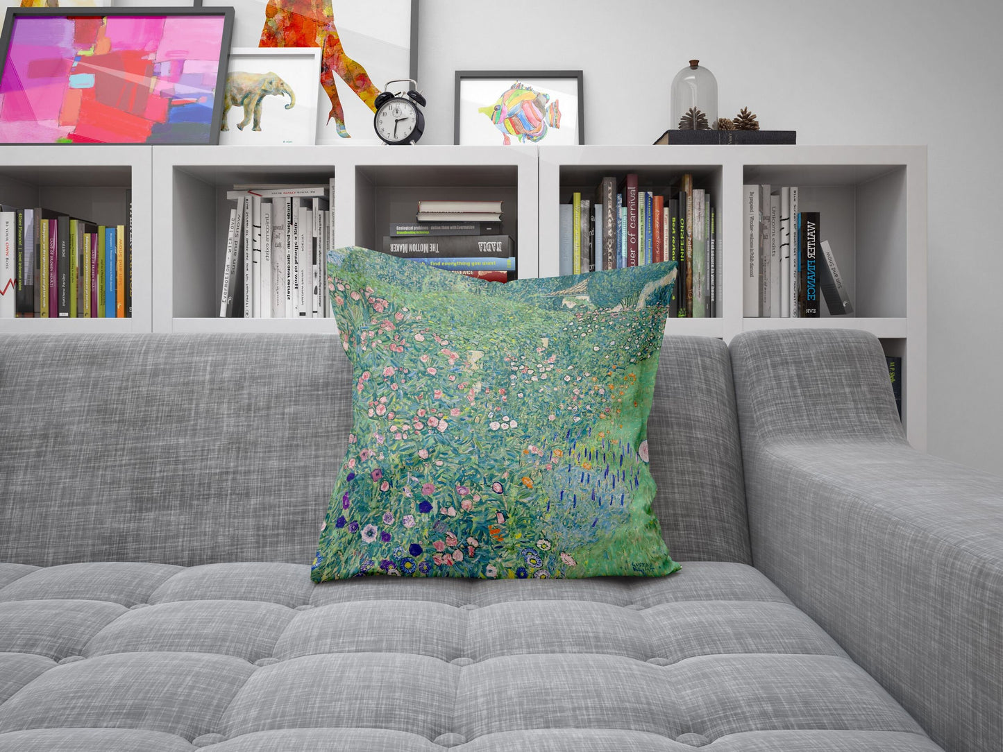 Gustav Klimt Famous Painting Italian Garden Landscape, Abstract Throw Pillow Cover, Designer Pillow, Green Pillow Cases, Sofa Pillows