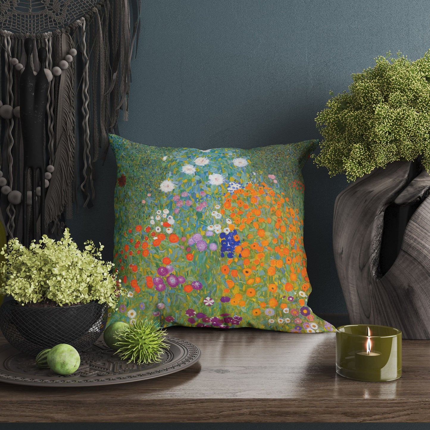 Gustav Klimt Famous Painting Bauerngarten, Pillow Case, Abstract Throw Pillow Cover, Green Pillow Cases, Contemporary Pillow, Square Pillow
