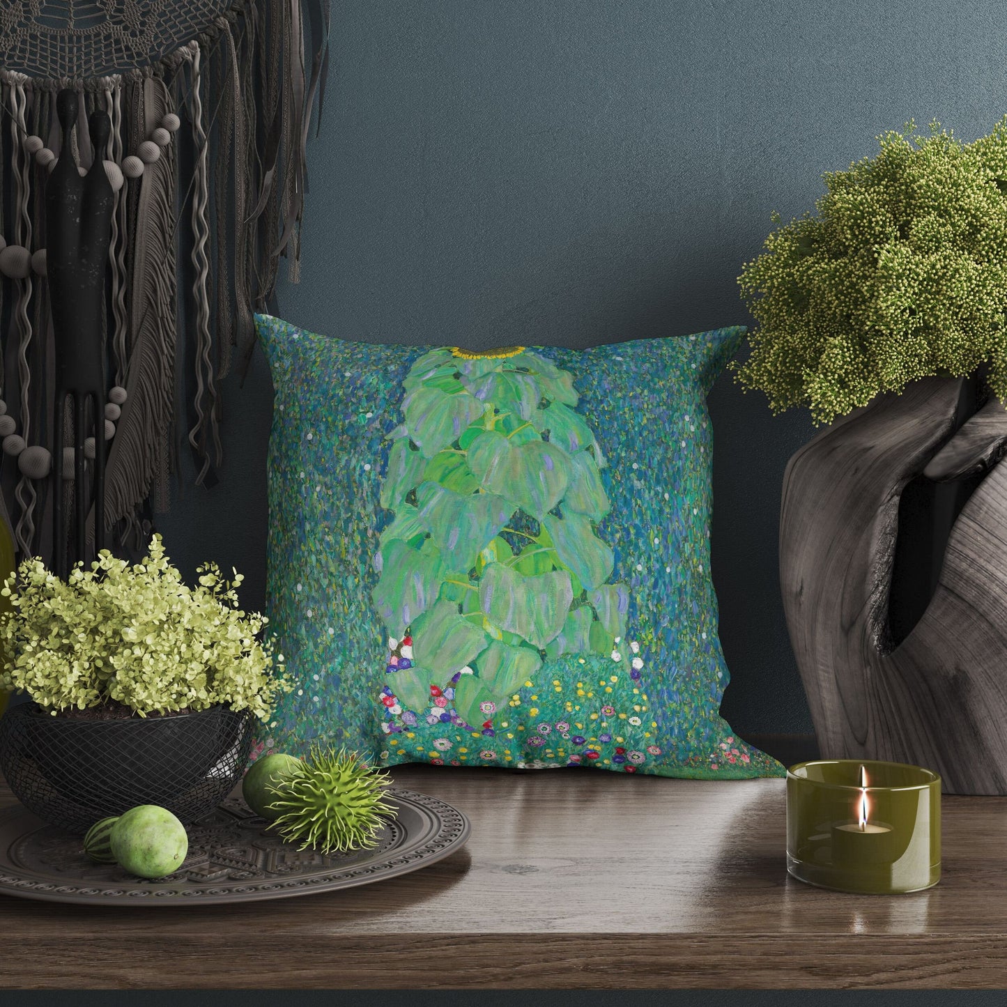 Gustav Klimt Famous Painting Sunflower, Decorative Pillow, Abstract Pillow, Soft Pillow Cases, Green Pillow Cases, Modern Pillow