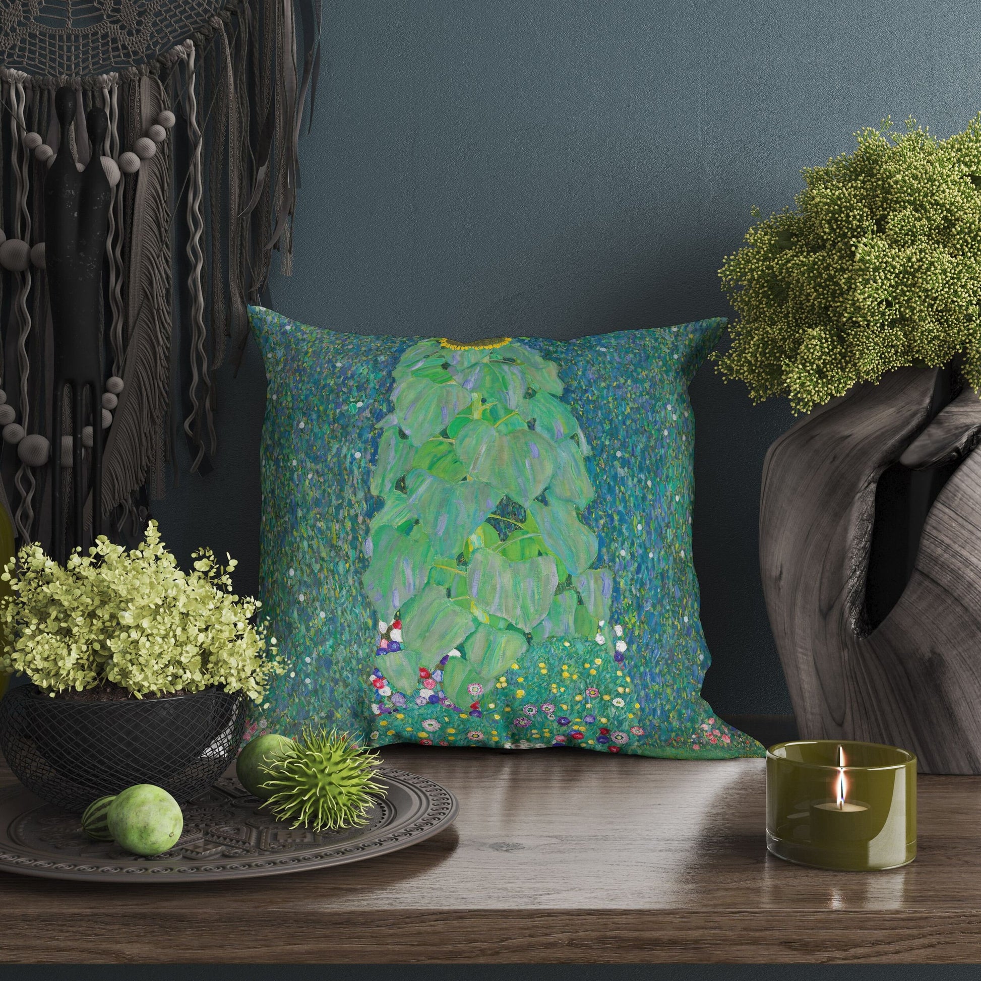 Gustav Klimt Famous Painting Sunflower, Decorative Pillow, Abstract Pillow, Soft Pillow Cases, Green Pillow Cases, Modern Pillow