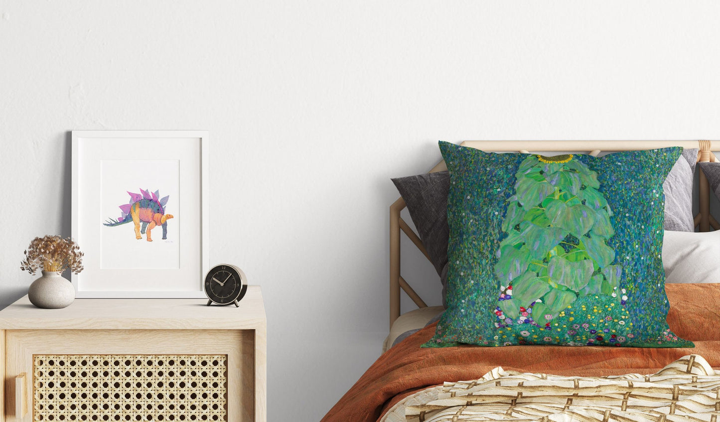 Gustav Klimt Famous Painting Sunflower, Decorative Pillow, Abstract Pillow, Soft Pillow Cases, Green Pillow Cases, Modern Pillow