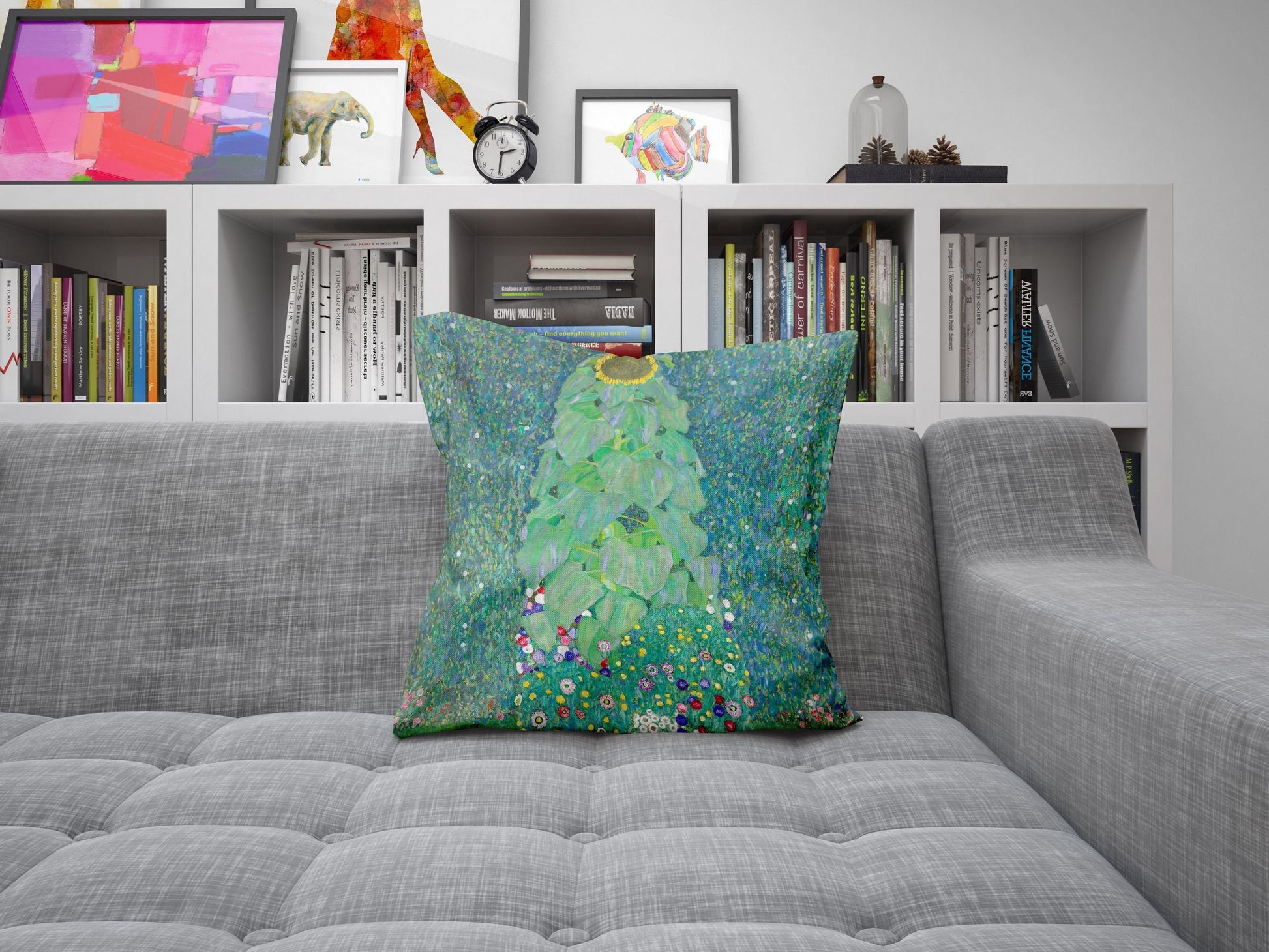 Gustav Klimt Famous Painting Sunflower, Decorative Pillow, Abstract Pillow, Soft Pillow Cases, Green Pillow Cases, Modern Pillow
