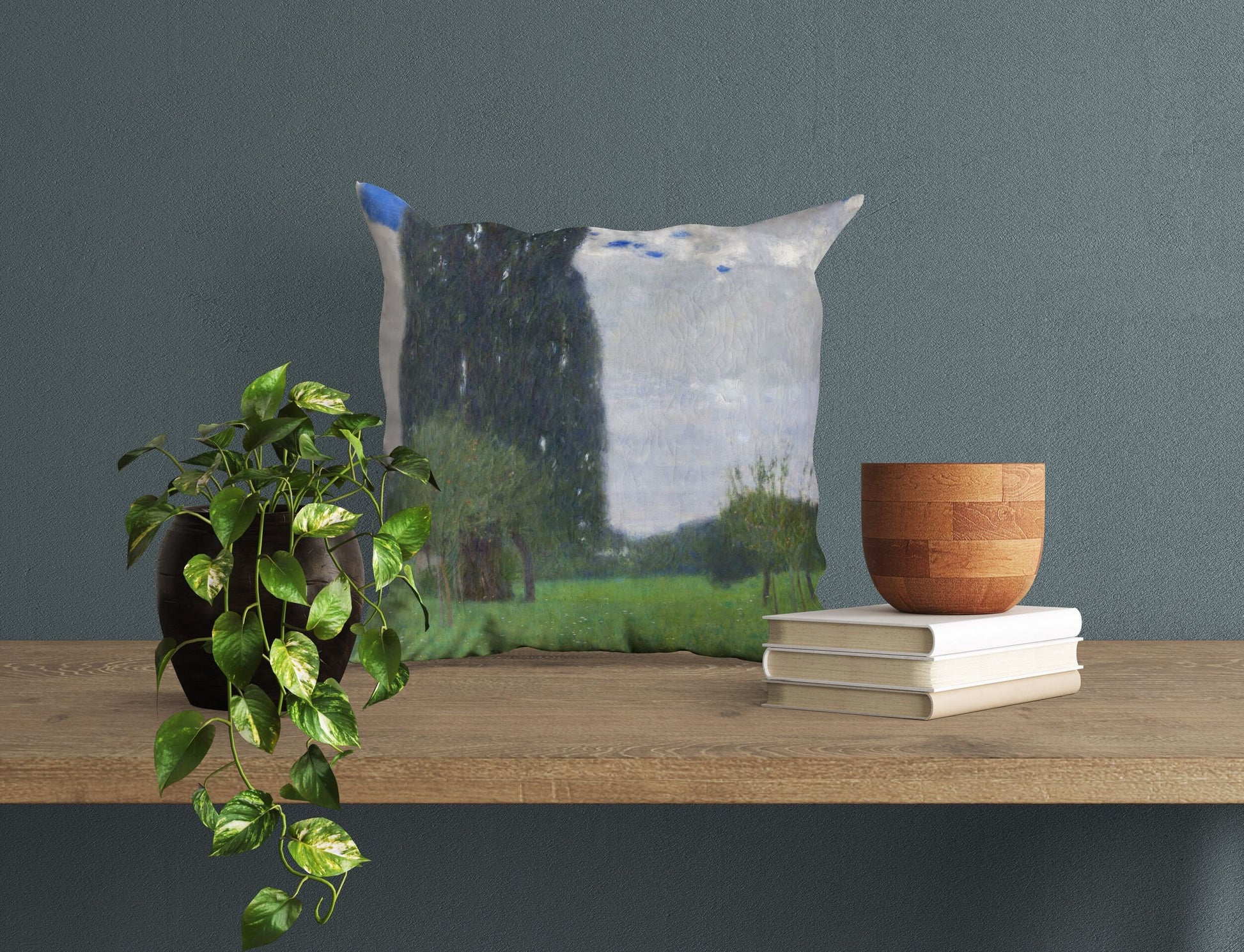 Gustav Klimt Famous Painting The Large Poplar, Tapestry Pillows, Abstract Throw Pillow Cover, Designer Pillow, Green Pillow Cases