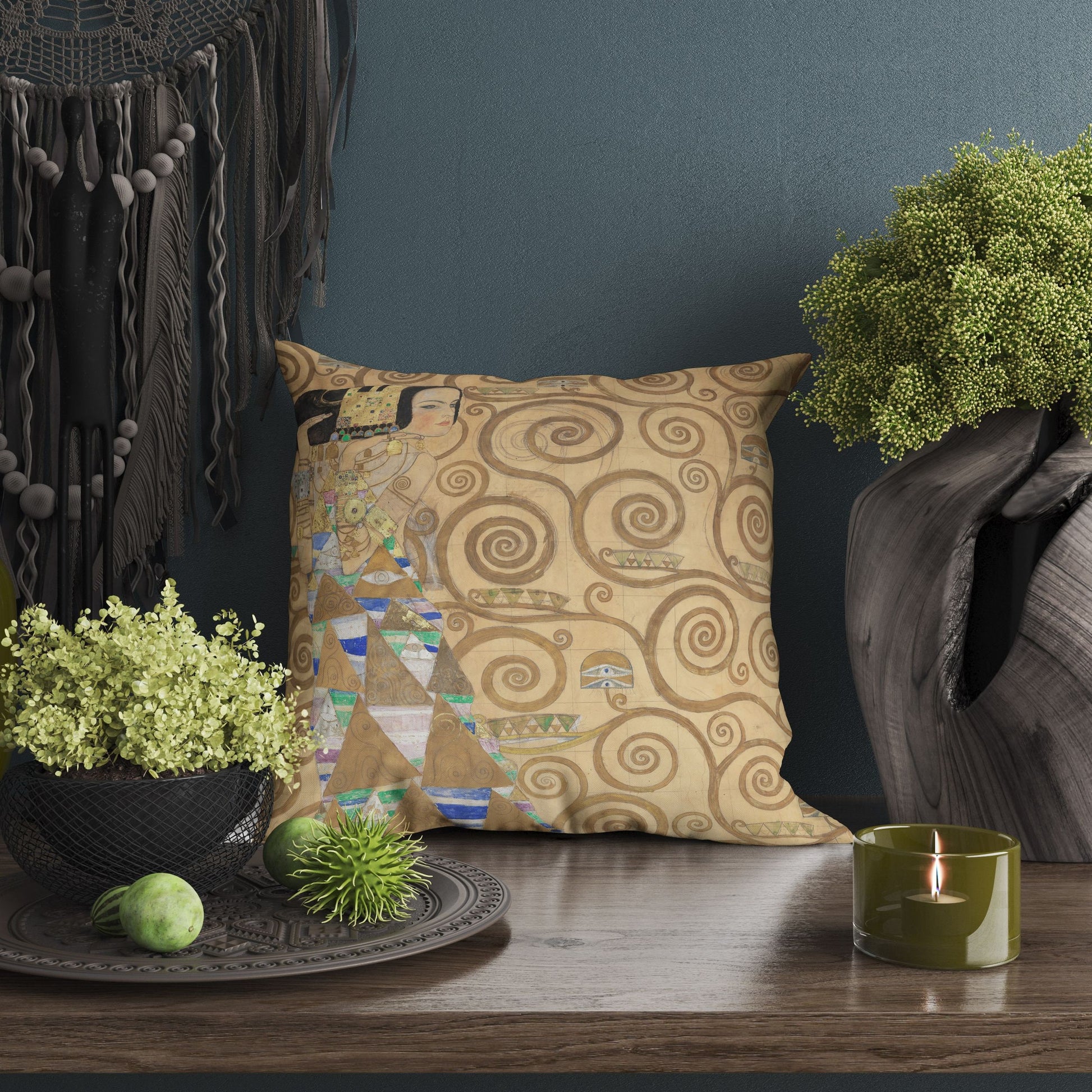 Gustav Klimt Expectation (Dancer) Throw Pillow Cover, Abstract Throw Pillow, Designer Pillow, Gold, Modern Pillow, Square Pillow