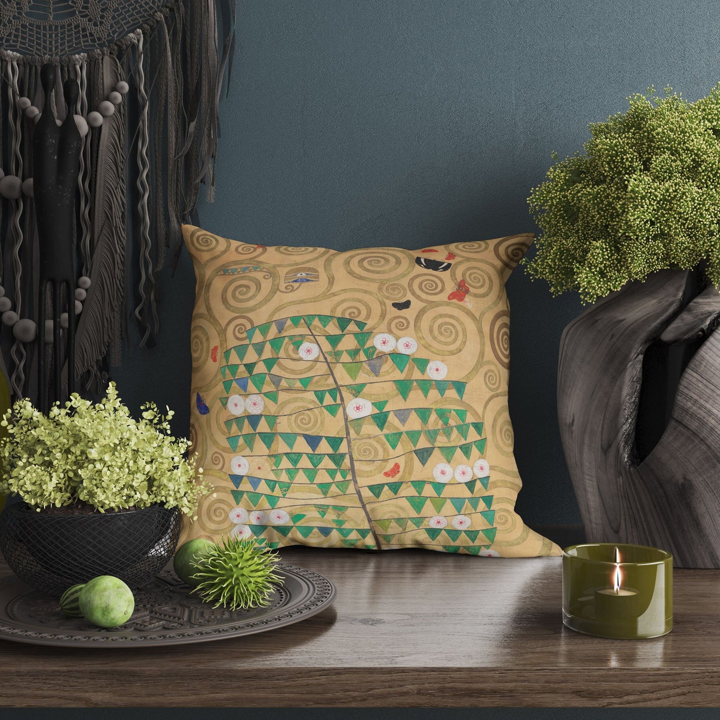 Gustav Klimt Famous Painting Rosebush, Pillow Case, Abstract Pillow, Designer Pillow, Gold, Contemporary Pillow, Large Pillow Cases