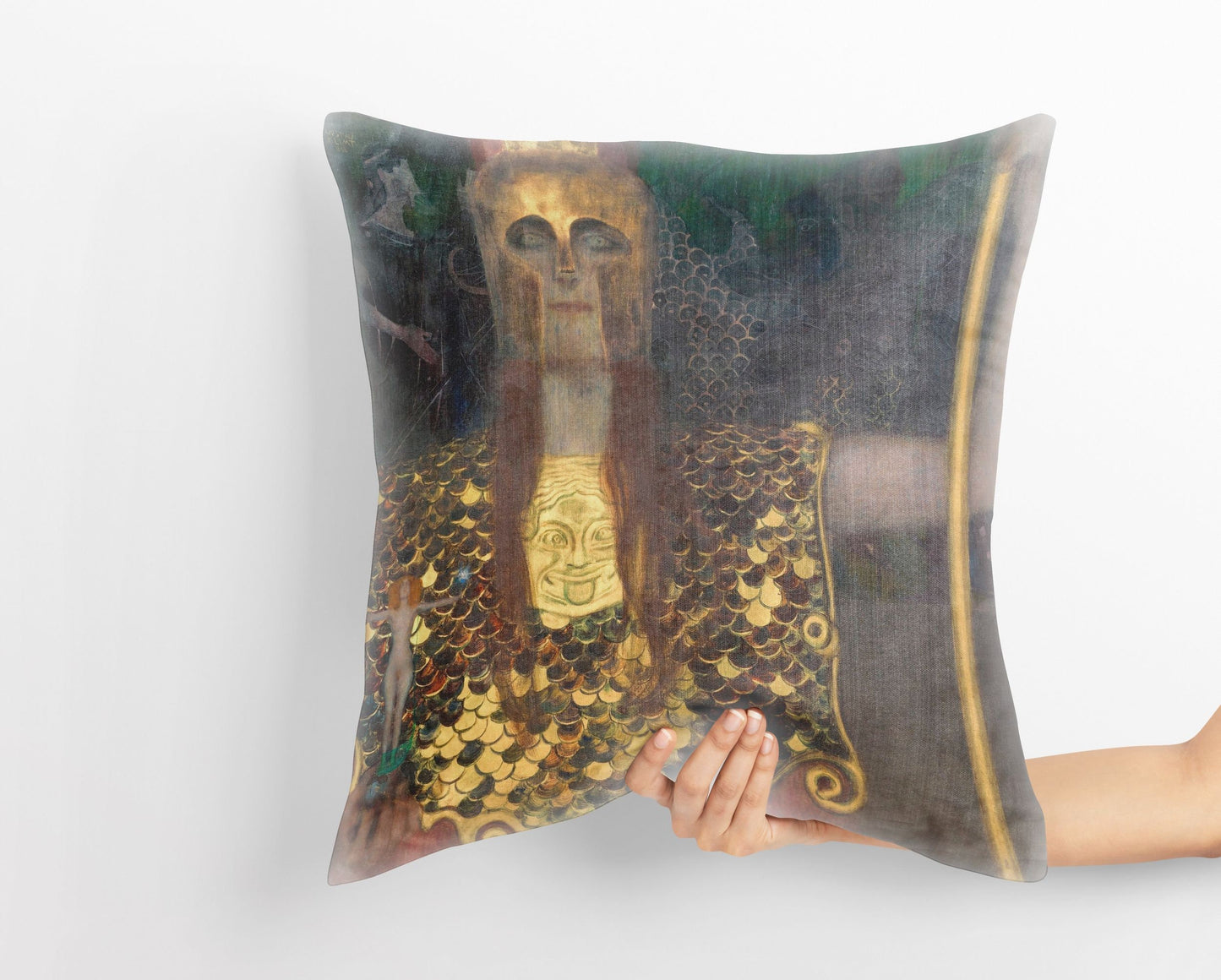 Gustav Klimt Famous Painting Pallas Athene, Decorative Pillow, Abstract Throw Pillow Cover, Art Pillow, Contemporary Pillow, Square Pillow