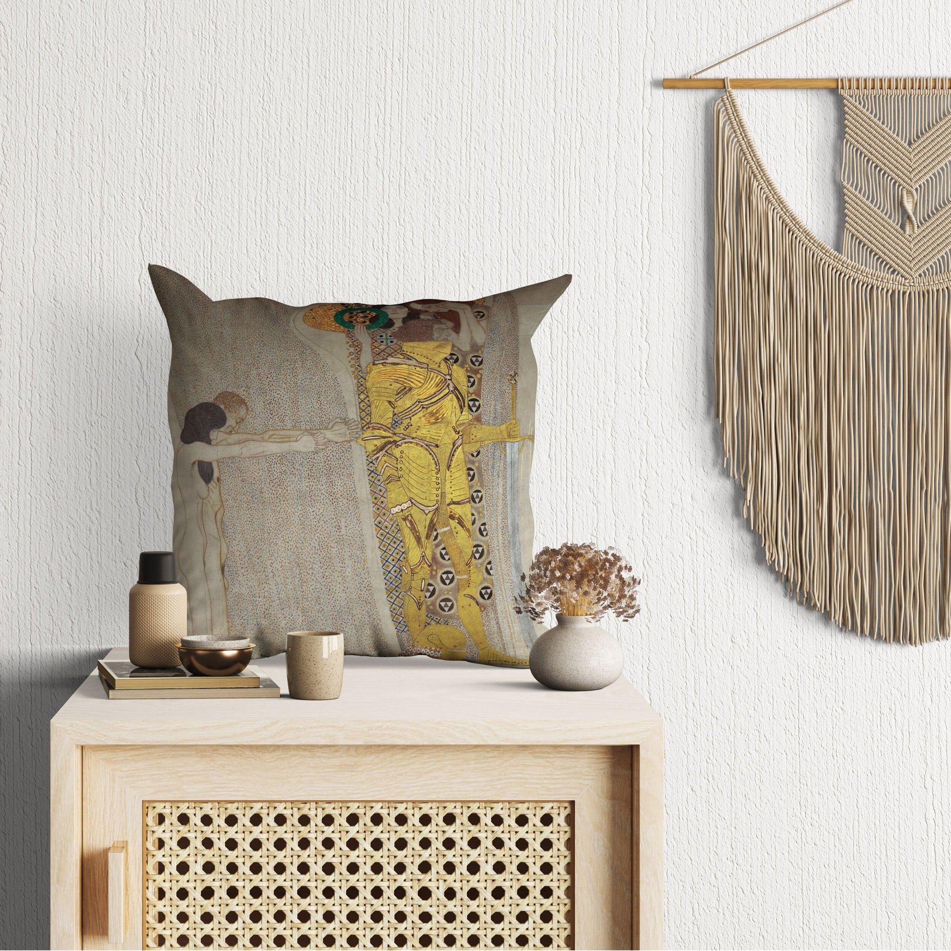 Gustav Klimt Famous Painting The Beethoven Frieze, Decorative Pillow, Abstract Throw Pillow, Designer Pillow, Gold, Contemporary Pillow