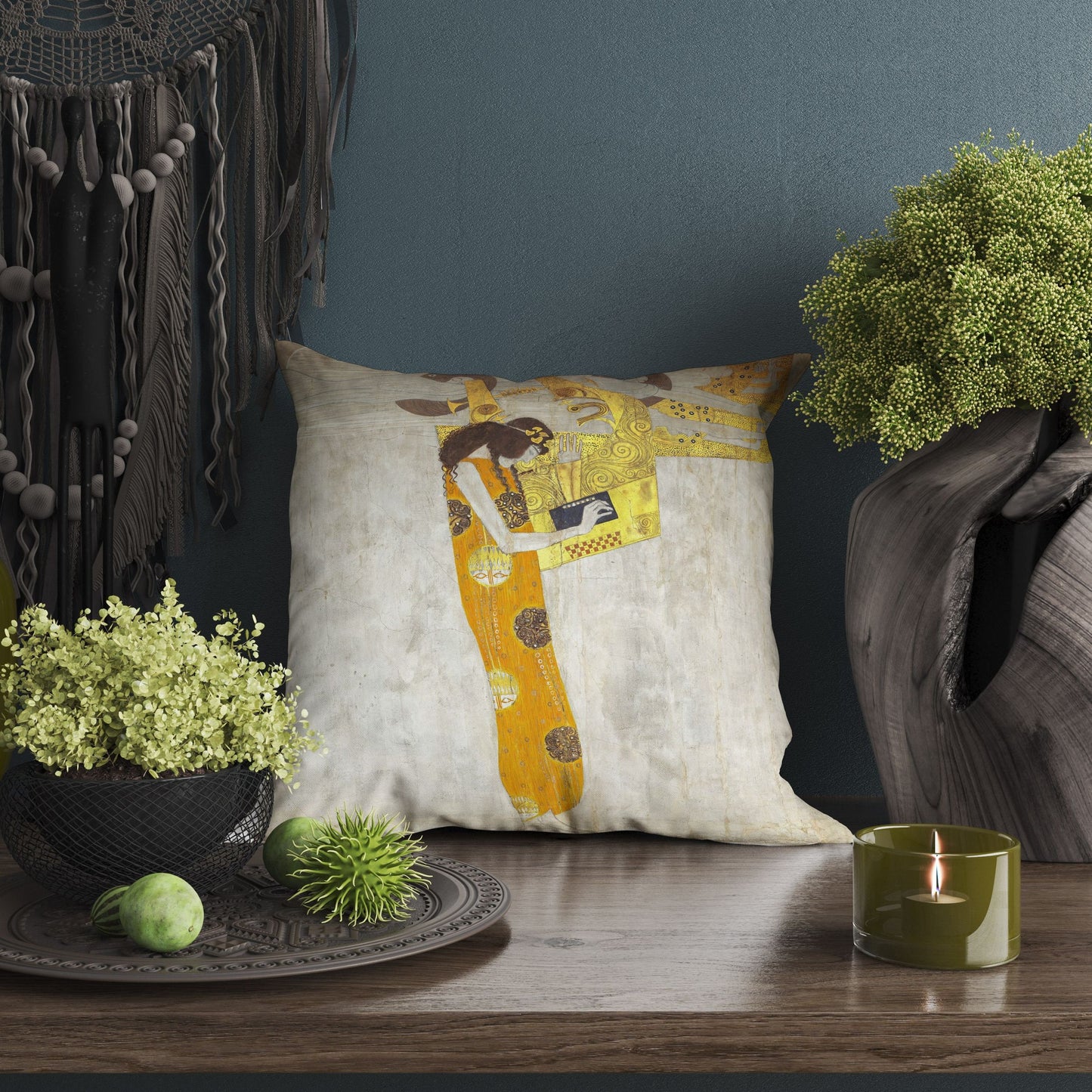 Gustav Klimt Famous Painting The Beethoven Frieze, Tapestry Pillows, Abstract Pillow, Art Pillow, Gold, Modern Pillow, Square Pillow
