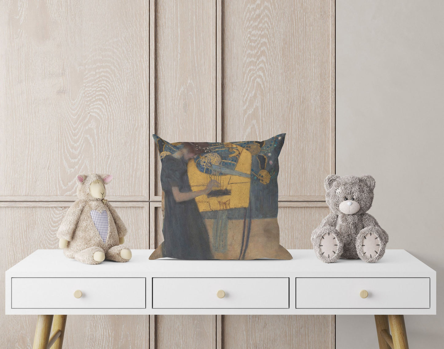 Gustav Klimt Famous Painting Music, Throw Pillow Cover, Abstract Pillow, Artist Pillow, Gold, Contemporary Pillow, Square Pillow