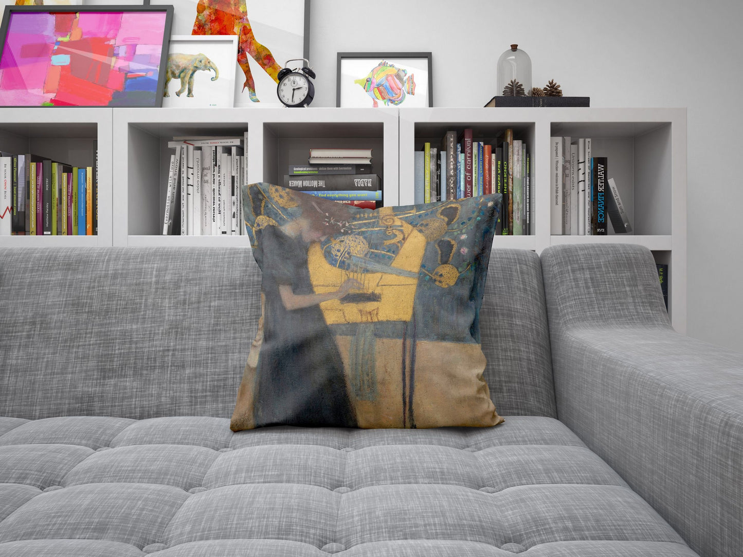 Gustav Klimt Famous Painting Music, Throw Pillow Cover, Abstract Pillow, Artist Pillow, Gold, Contemporary Pillow, Square Pillow