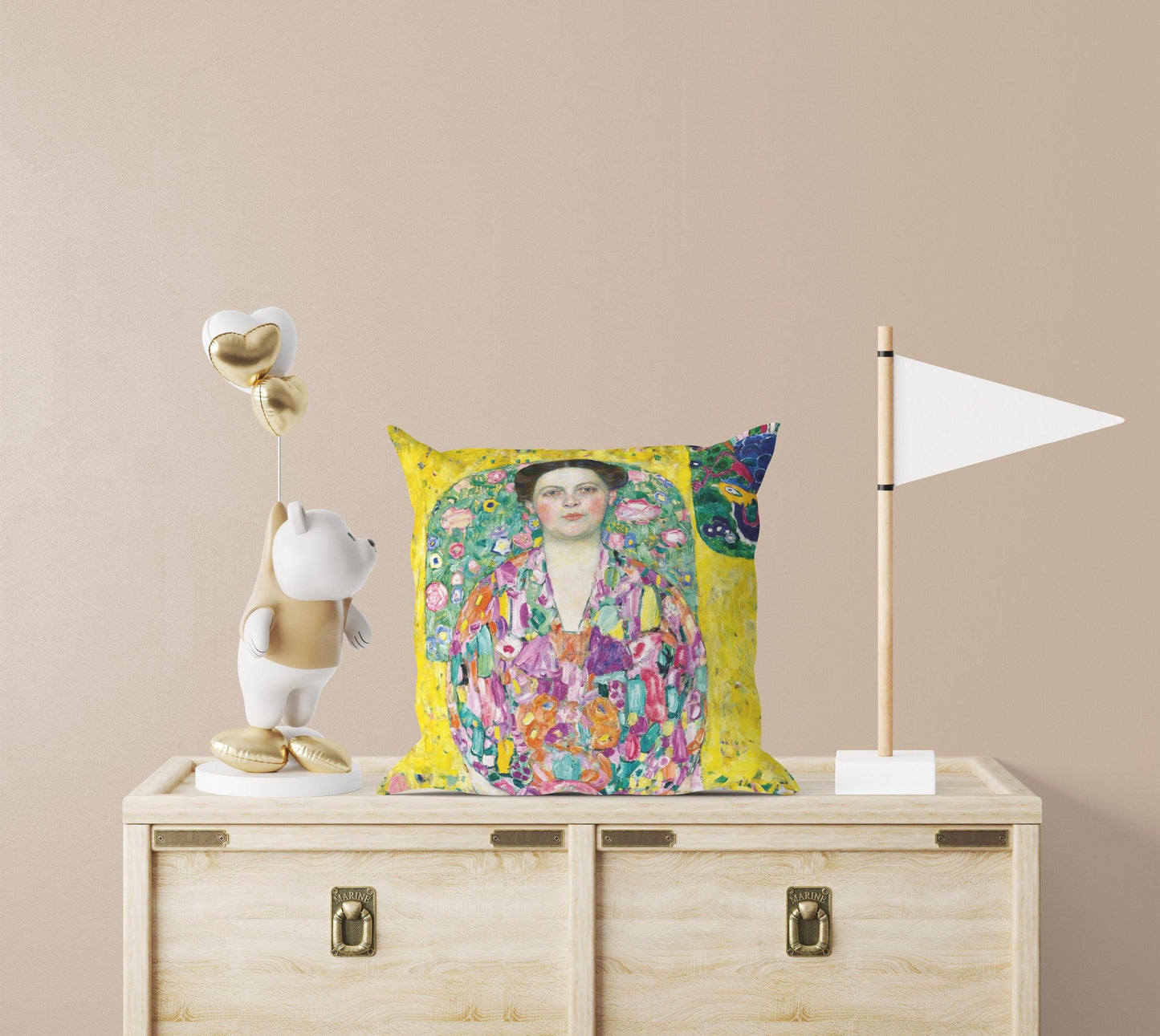 Gustav Klimt Famous Painting Portrait Of Eugenia Primavesi, Tapestry Pillows, Abstract Pillow, Artist Pillow, Colorful Pillow Case