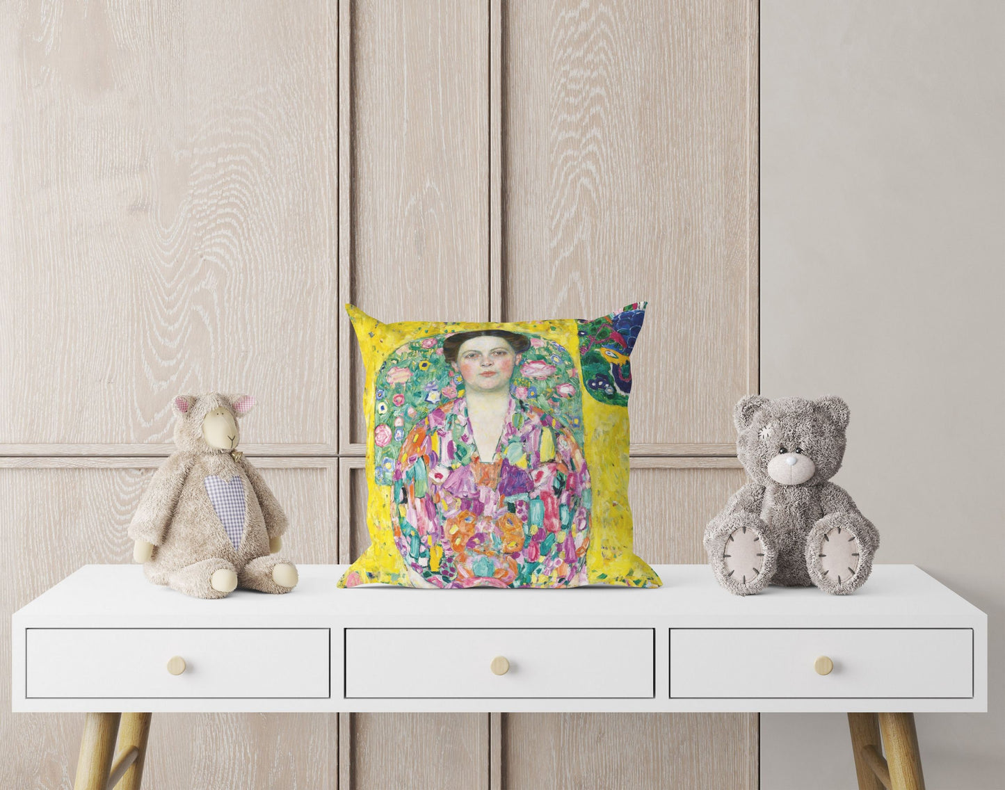 Gustav Klimt Famous Painting Portrait Of Eugenia Primavesi, Tapestry Pillows, Abstract Pillow, Artist Pillow, Colorful Pillow Case