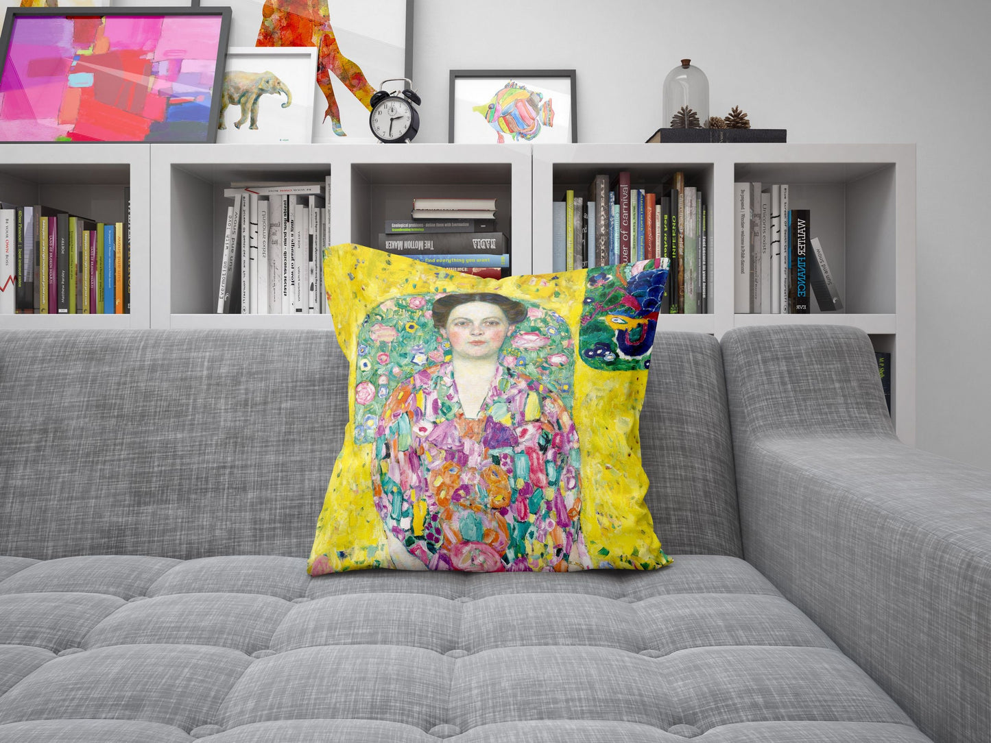 Gustav Klimt Famous Painting Portrait Of Eugenia Primavesi, Tapestry Pillows, Abstract Pillow, Artist Pillow, Colorful Pillow Case