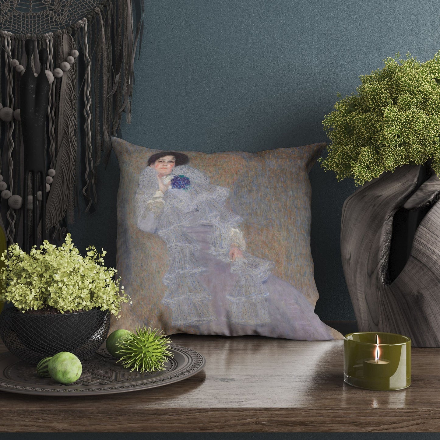 Gustav Klimt Famous Painting Portrait Of Marie Henneberg, Decorative Pillow, Abstract Throw Pillow Cover, Artist Pillow, Purple