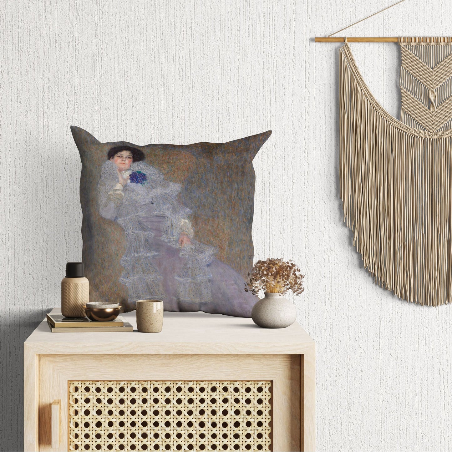 Gustav Klimt Famous Painting Portrait Of Marie Henneberg, Decorative Pillow, Abstract Throw Pillow Cover, Artist Pillow, Purple