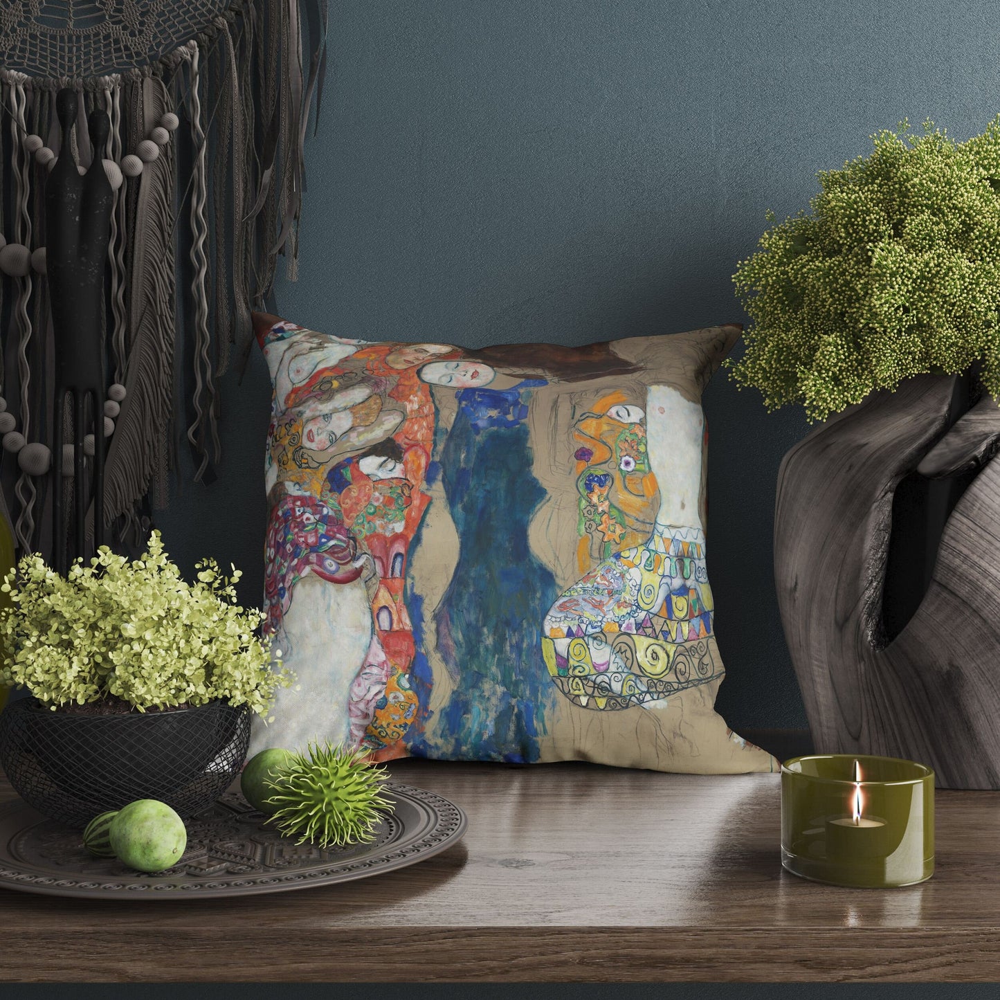 Gustave Klimt The Bride, Throw Pillow, Abstract Throw Pillow, Soft Pillow Cases, Colorful Pillow Case, Contemporary Pillow, Square Pillow