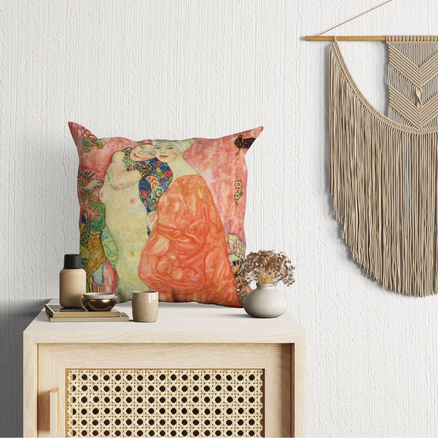 Gustave Klimt The Friends Abstract Throw Pillow Cover, Soft Pillow Cases, Colorful Pillow Case, Art Nouveau Pillow, Square Pillow