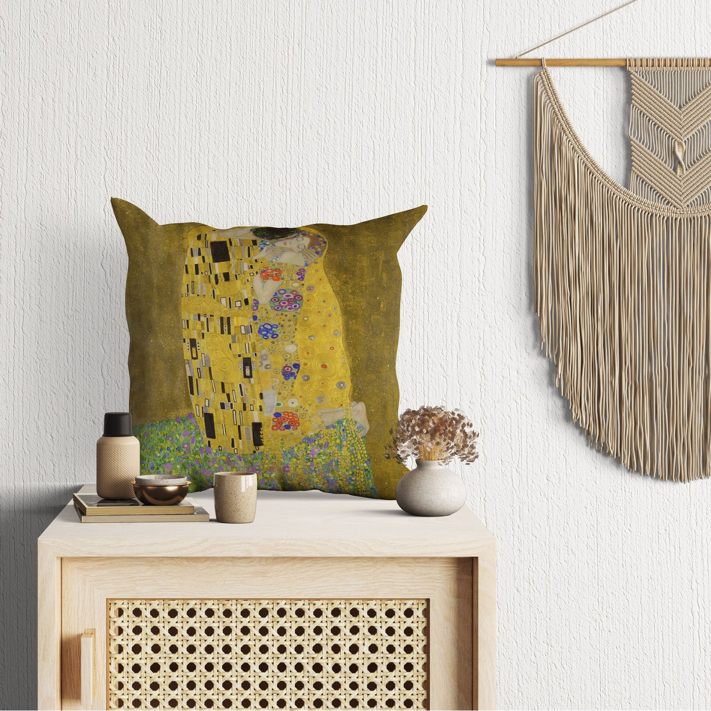 Gustave Klimt The Kiss, Decorative Pillow, Abstract Pillow, Designer Pillow, Colorful Pillow Case, Contemporary Pillow, 22X22 Pillow Cover