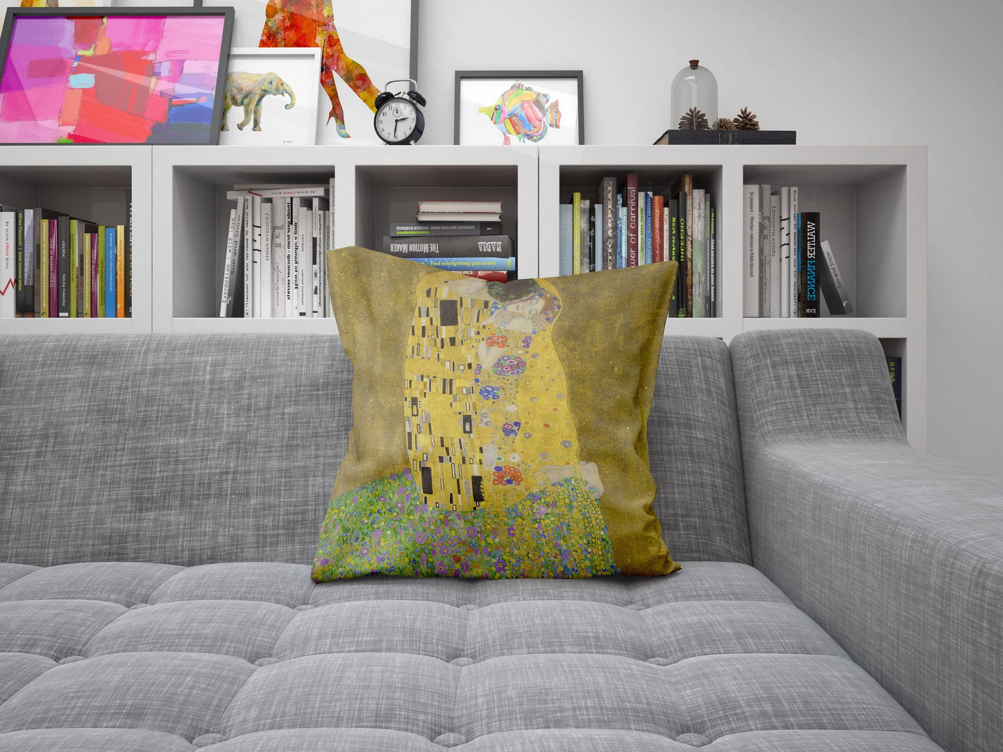 Gustave Klimt The Kiss, Decorative Pillow, Abstract Pillow, Designer Pillow, Colorful Pillow Case, Contemporary Pillow, 22X22 Pillow Cover